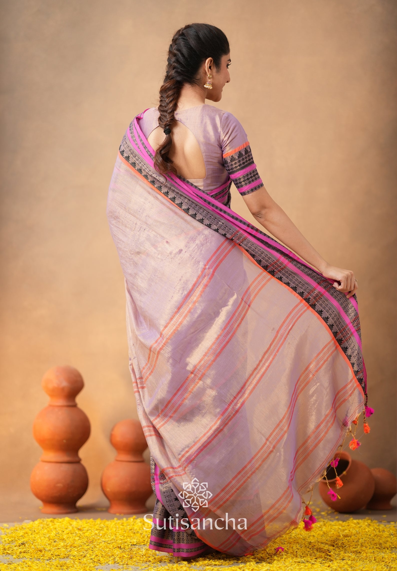 South Charm Tissue Cotton Saree with Traditional Border