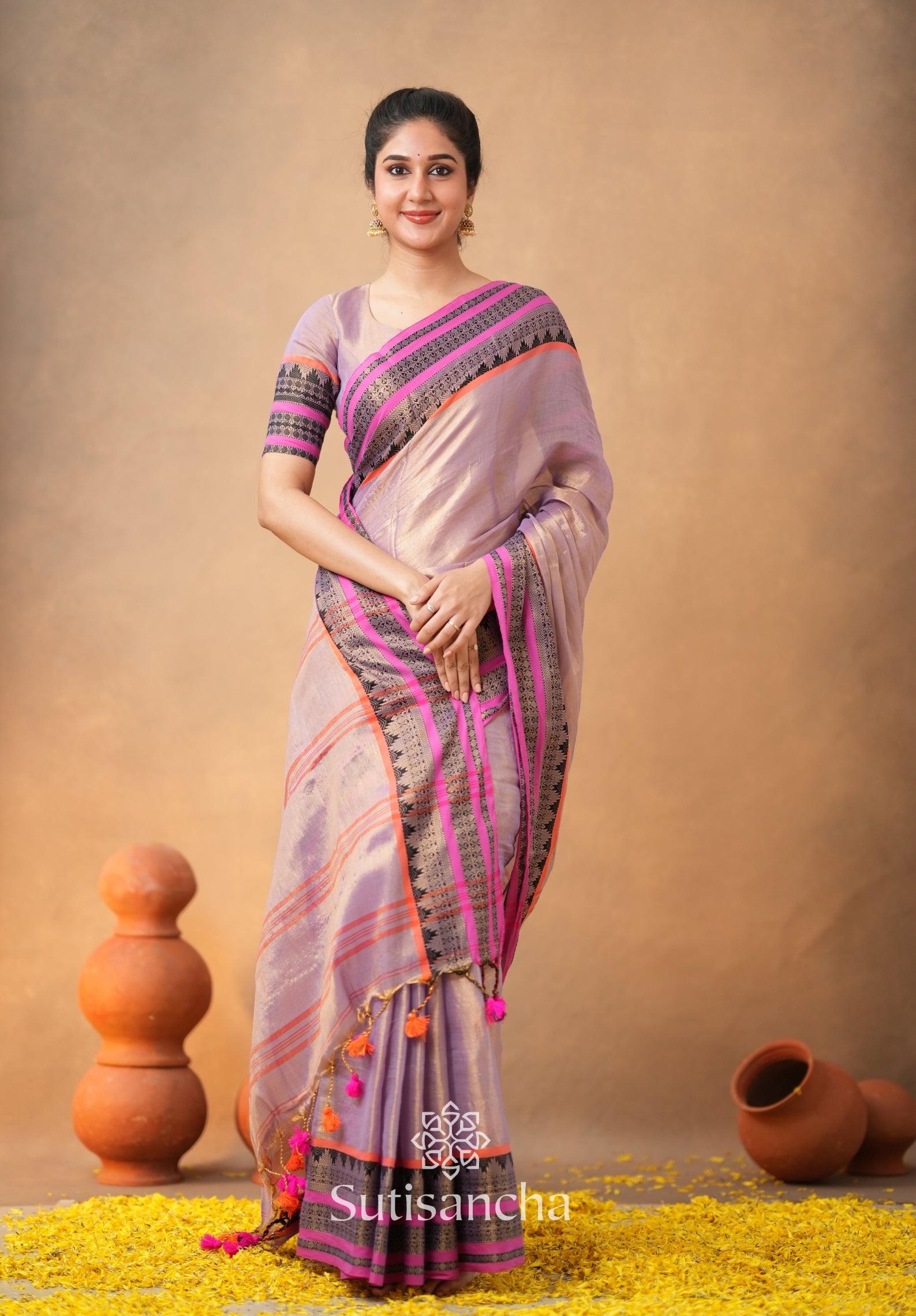 South Charm Tissue Cotton Saree with Traditional Border