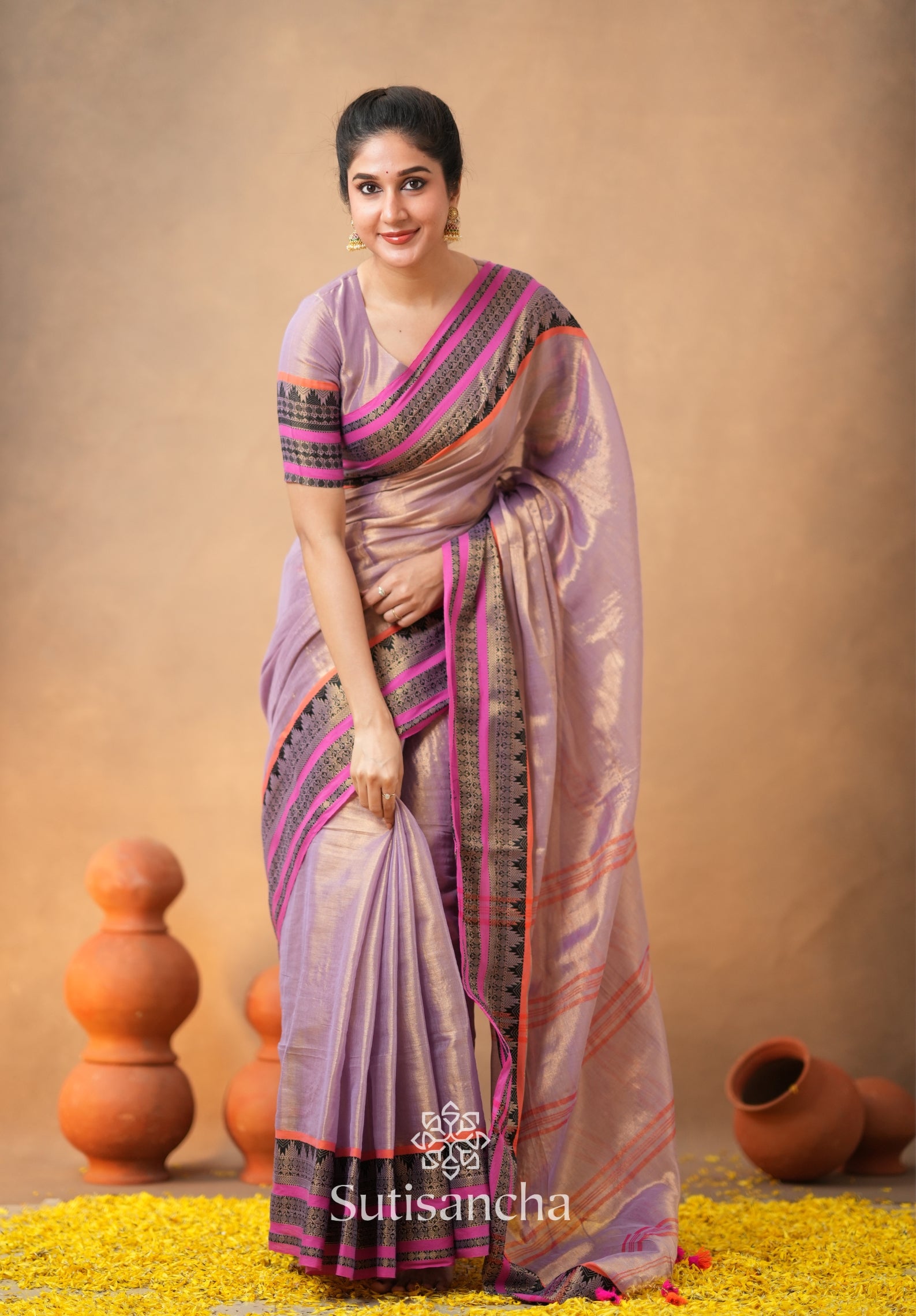 South Charm Tissue Cotton Saree with Traditional Border