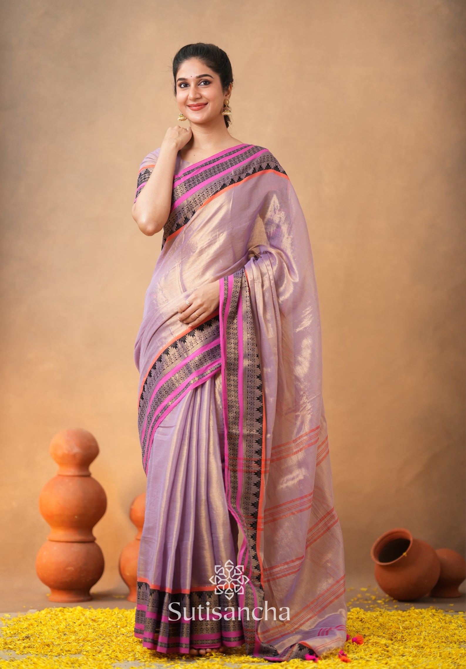 South Charm Tissue Cotton Saree with Traditional Border