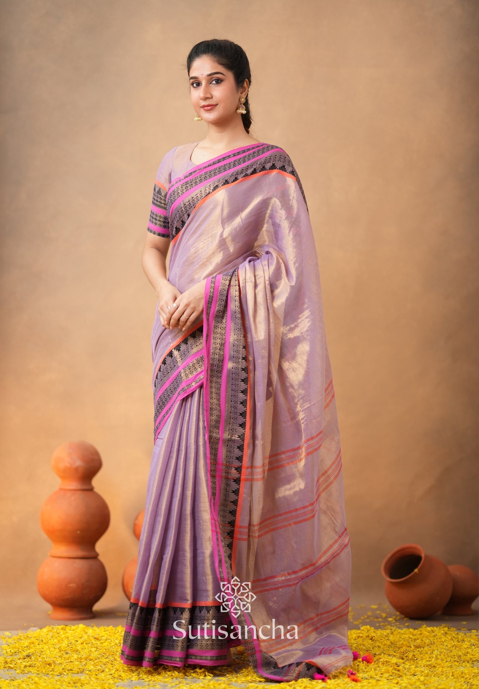 South Charm Tissue Cotton Saree with Traditional Border