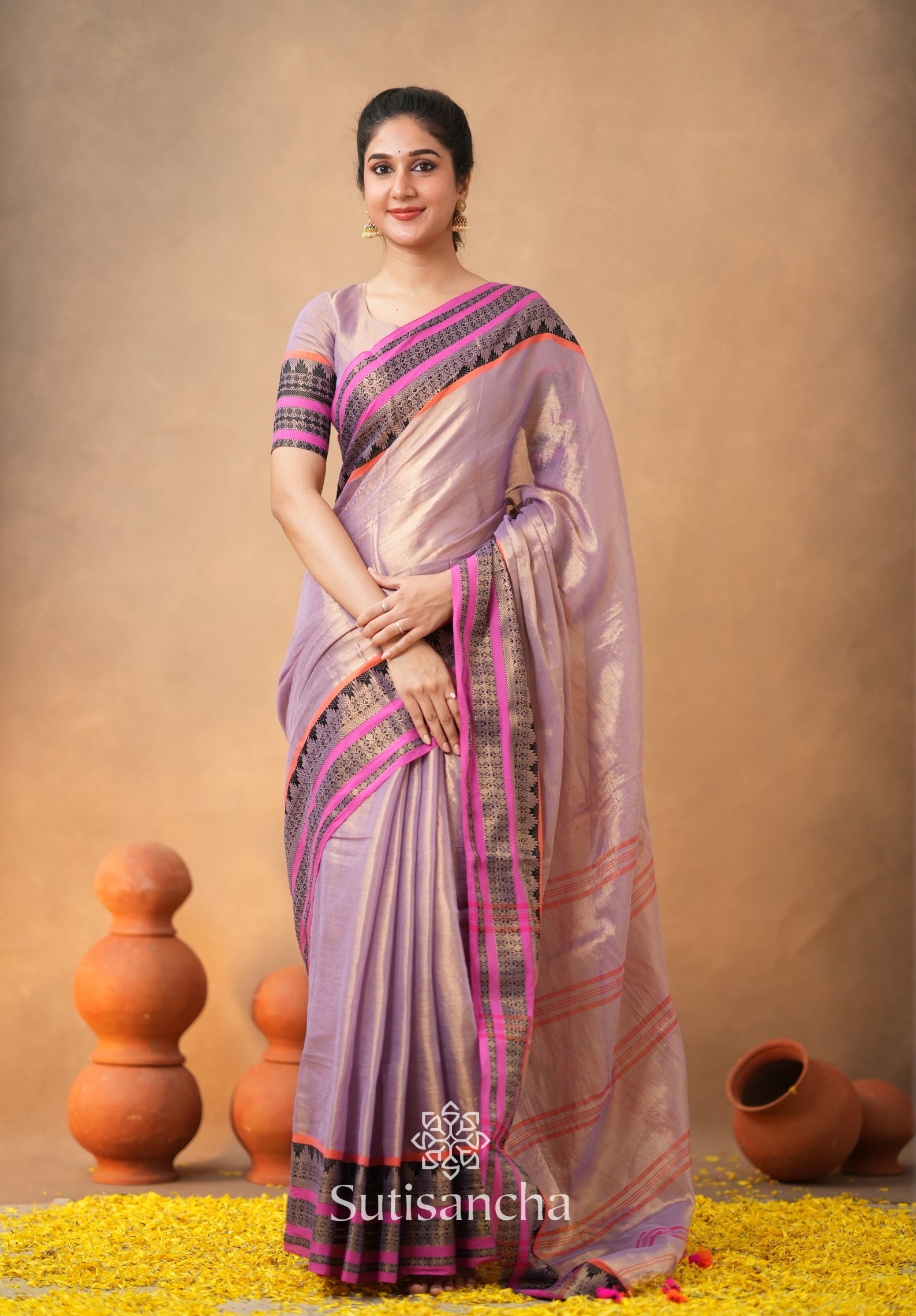 South Charm Tissue Cotton Saree with Traditional Border