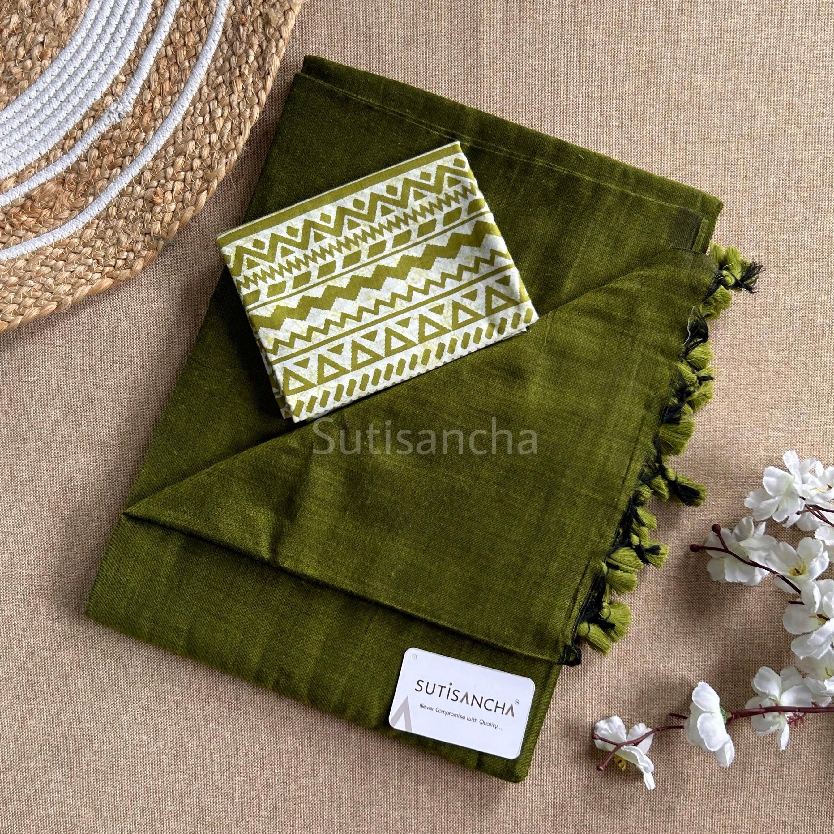 Sutisancha Mahendi Khadi with Design Blouse - Suti Sancha