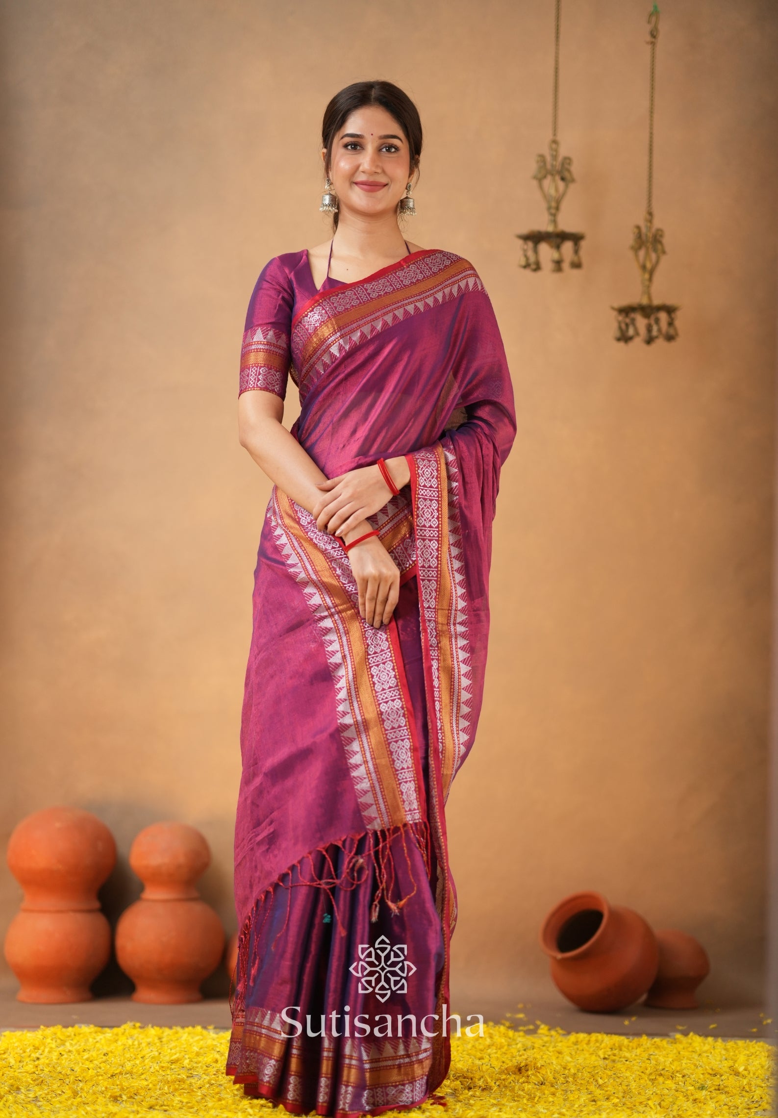 Artisan’s Touch: Magenta Handloom Tissue Cotton Saree