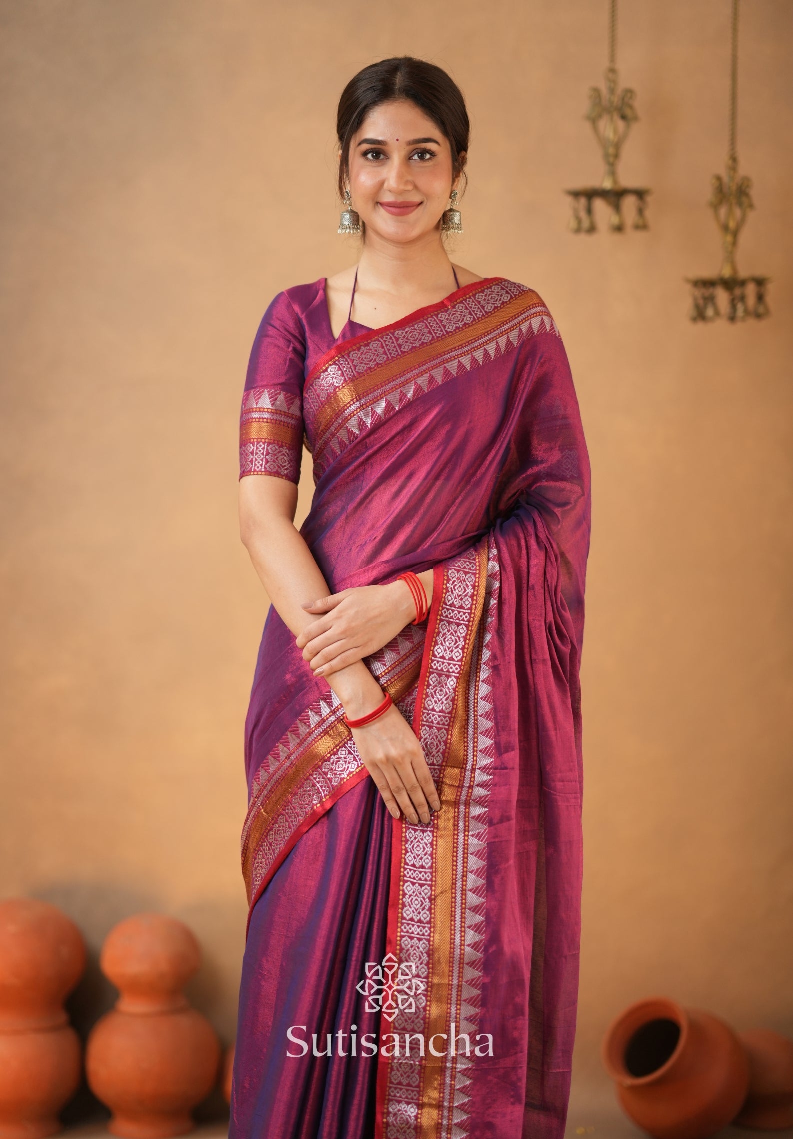 Artisan’s Touch: Magenta Handloom Tissue Cotton Saree