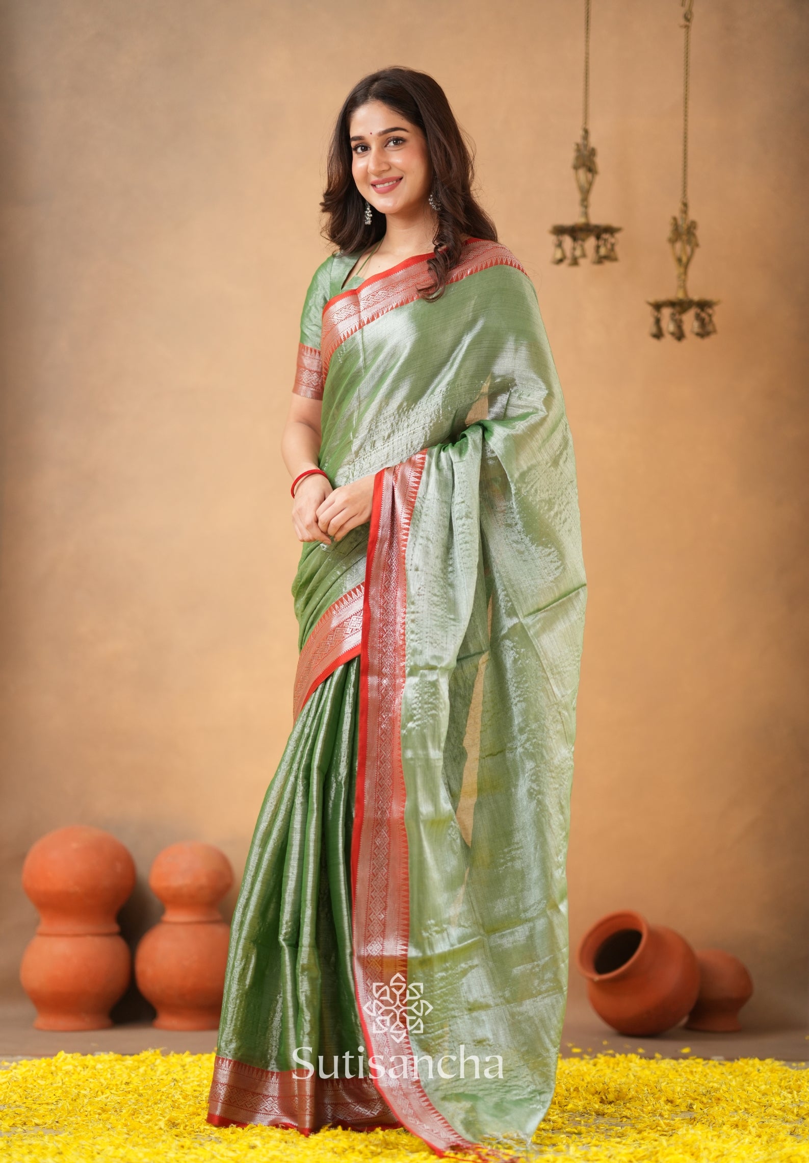 Traditional Tissue Saree with Rich Red Border