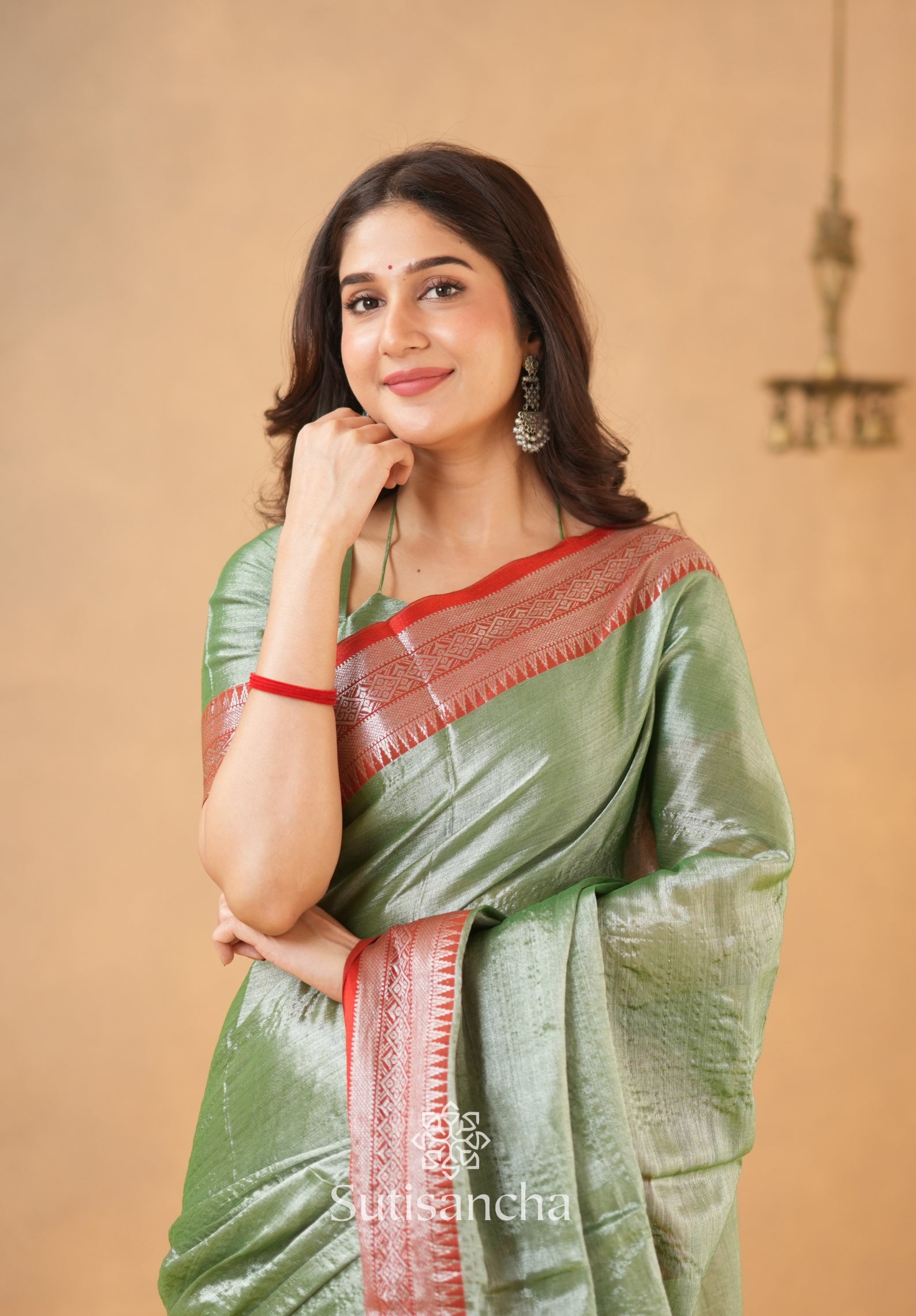 Traditional Tissue Saree with Rich Red Border