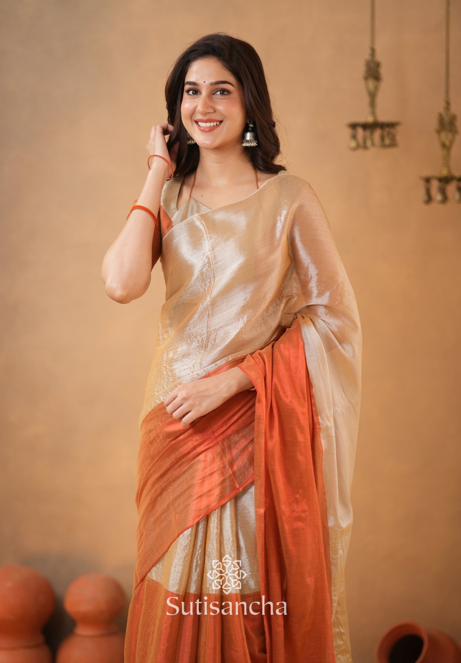 Regal Split Elegance Handloom Tissue Cotton Saree