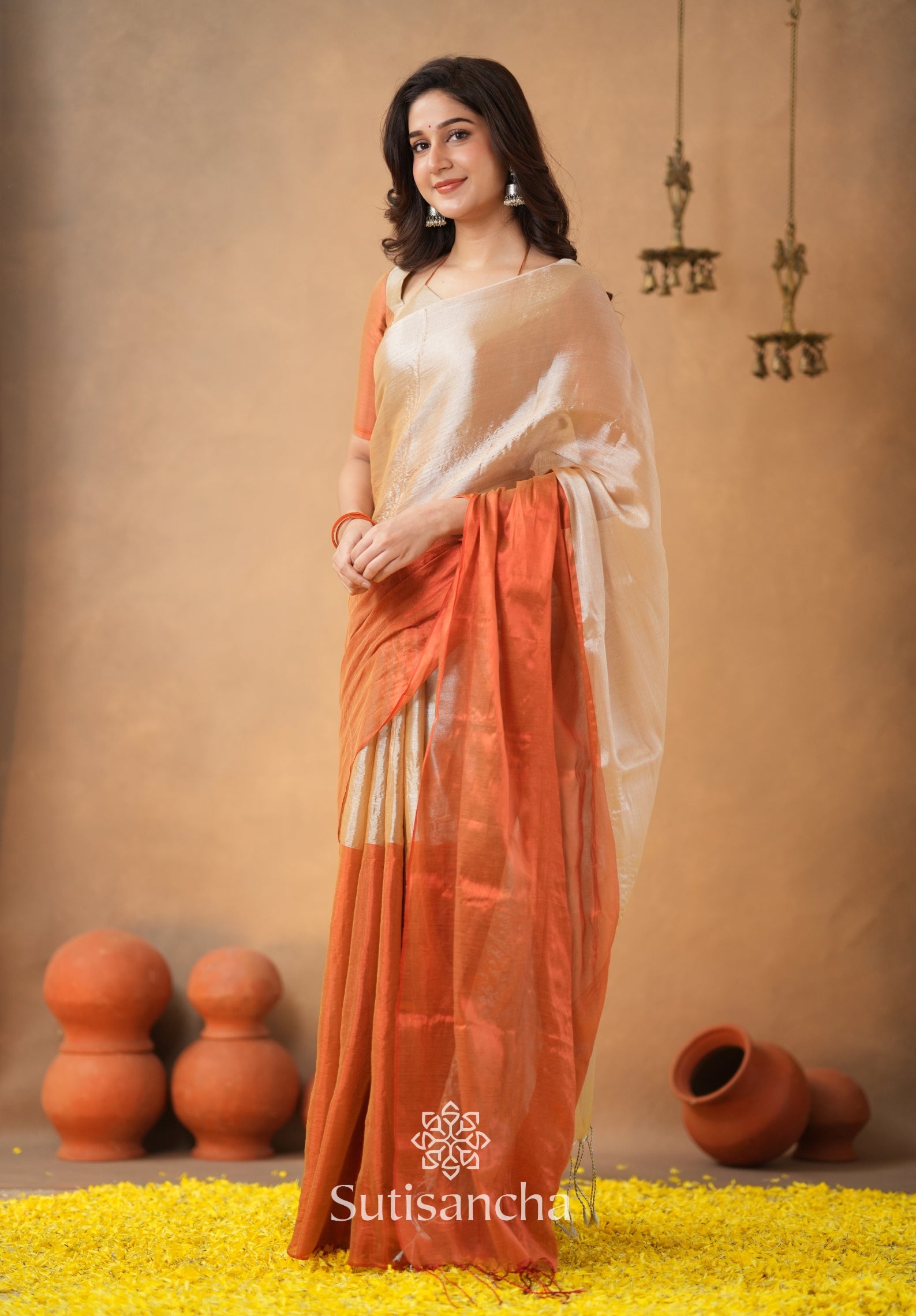 Regal Split Elegance Handloom Tissue Cotton Saree
