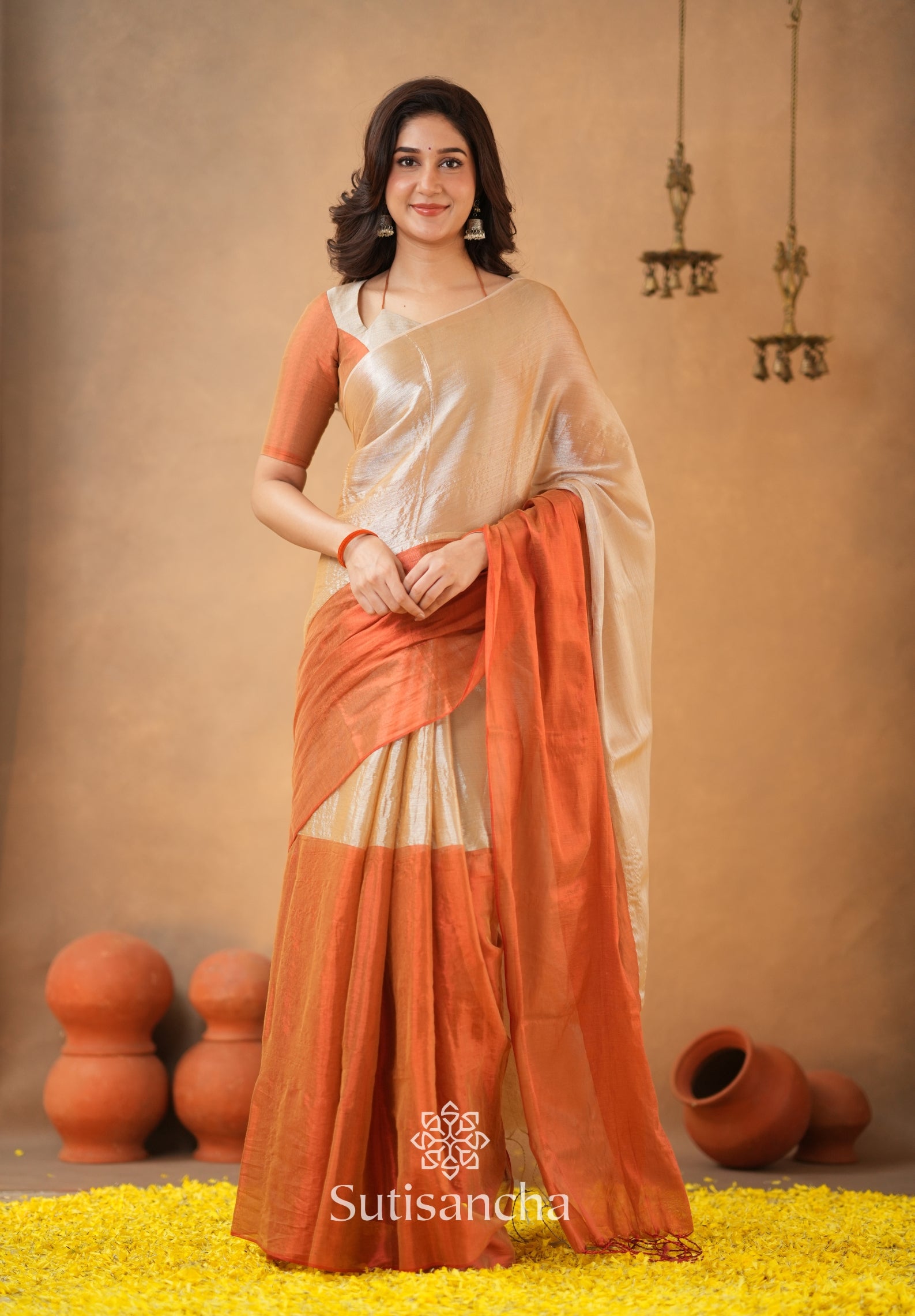 Regal Split Elegance Handloom Tissue Cotton Saree