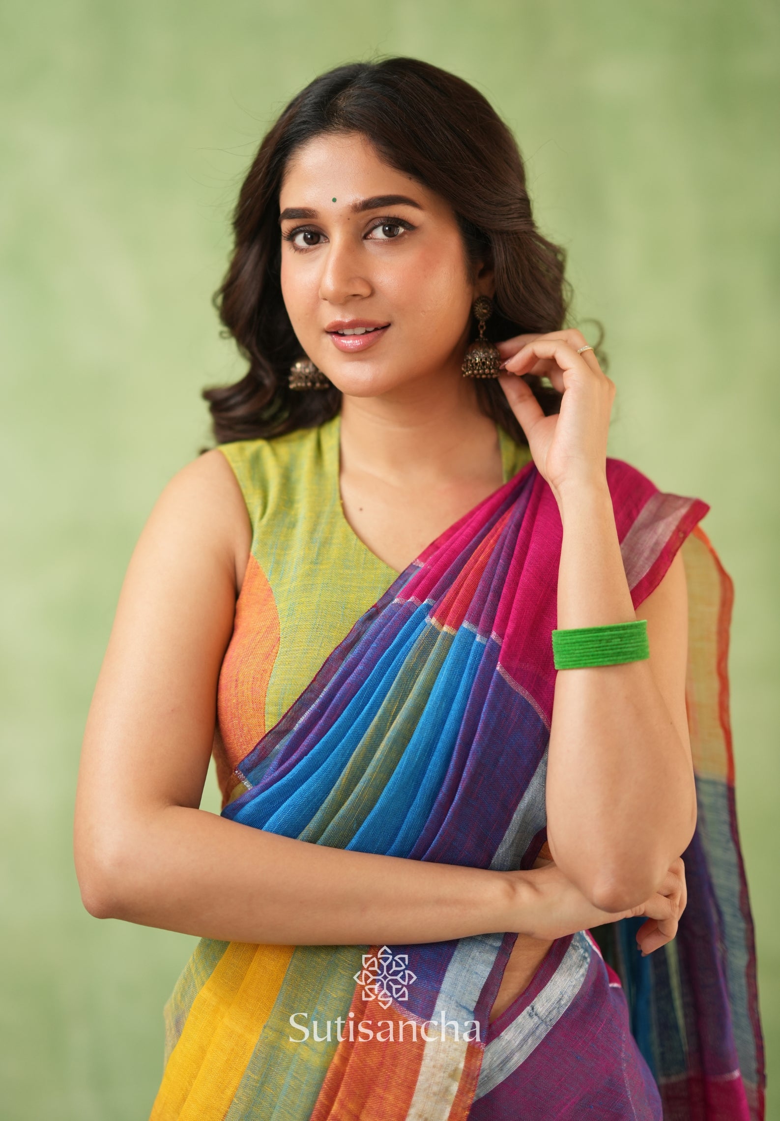 Color Block Linen Cotton Saree – Modern Classic