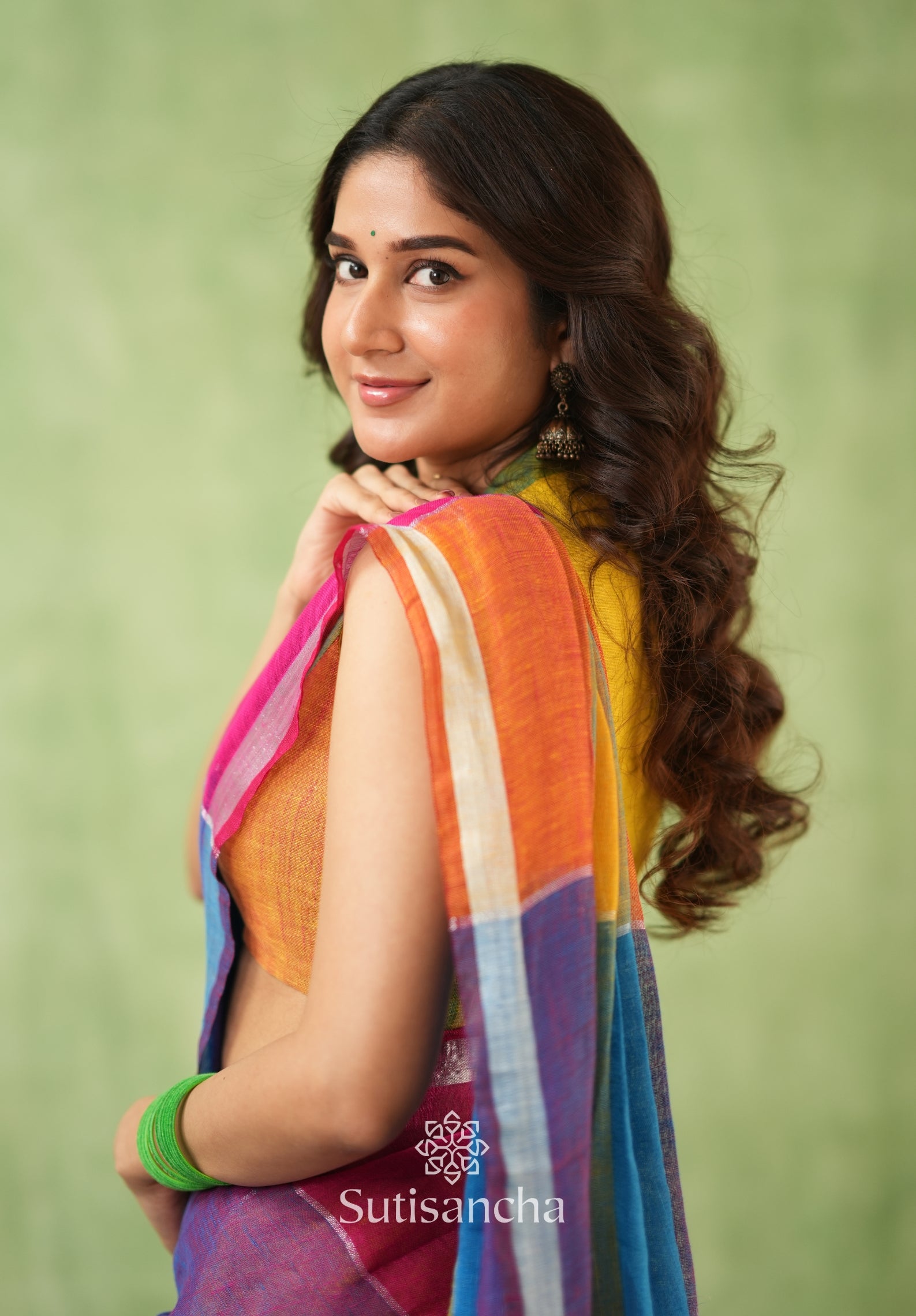Color Block Linen Cotton Saree – Modern Classic