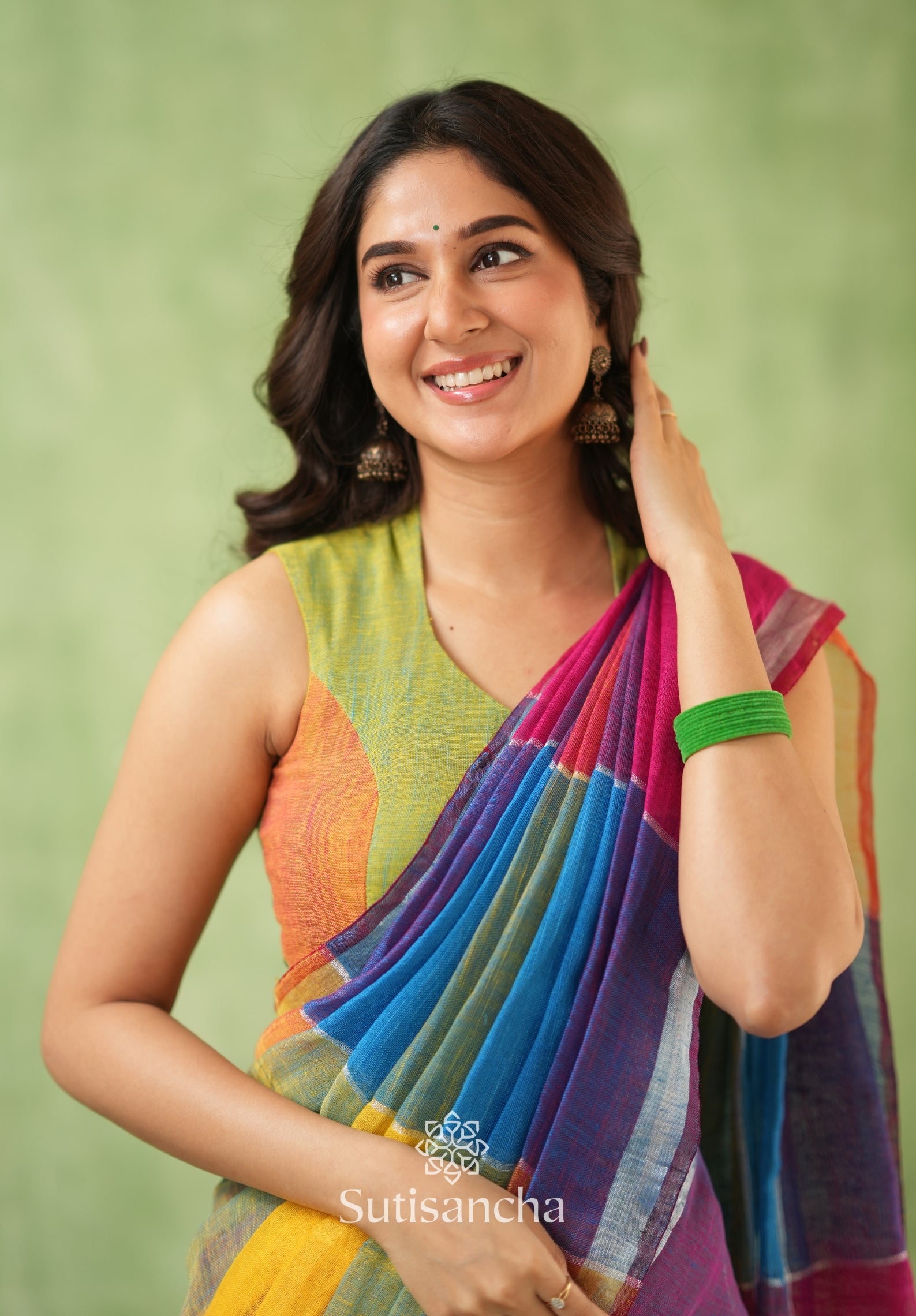 Color Block Linen Cotton Saree – Modern Classic