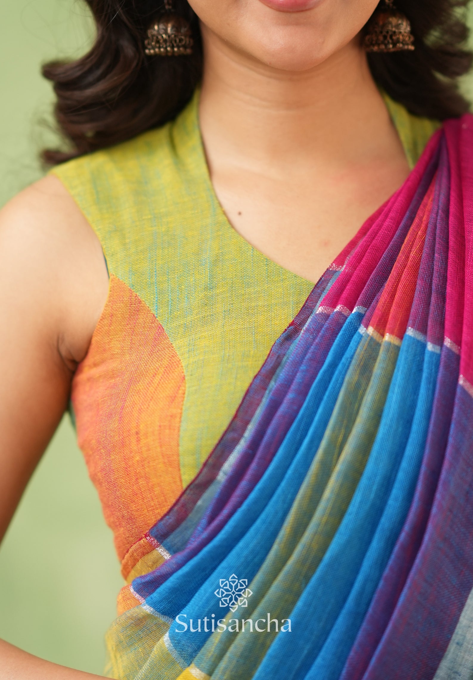 Color Block Linen Cotton Saree – Modern Classic