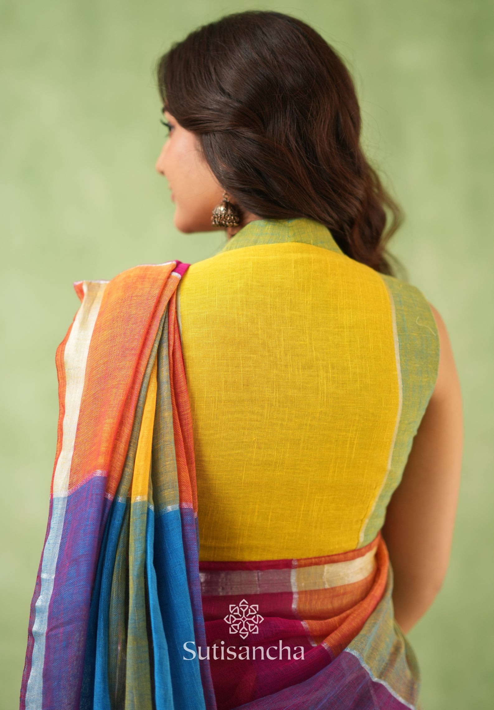 Color Block Linen Cotton Saree – Modern Classic