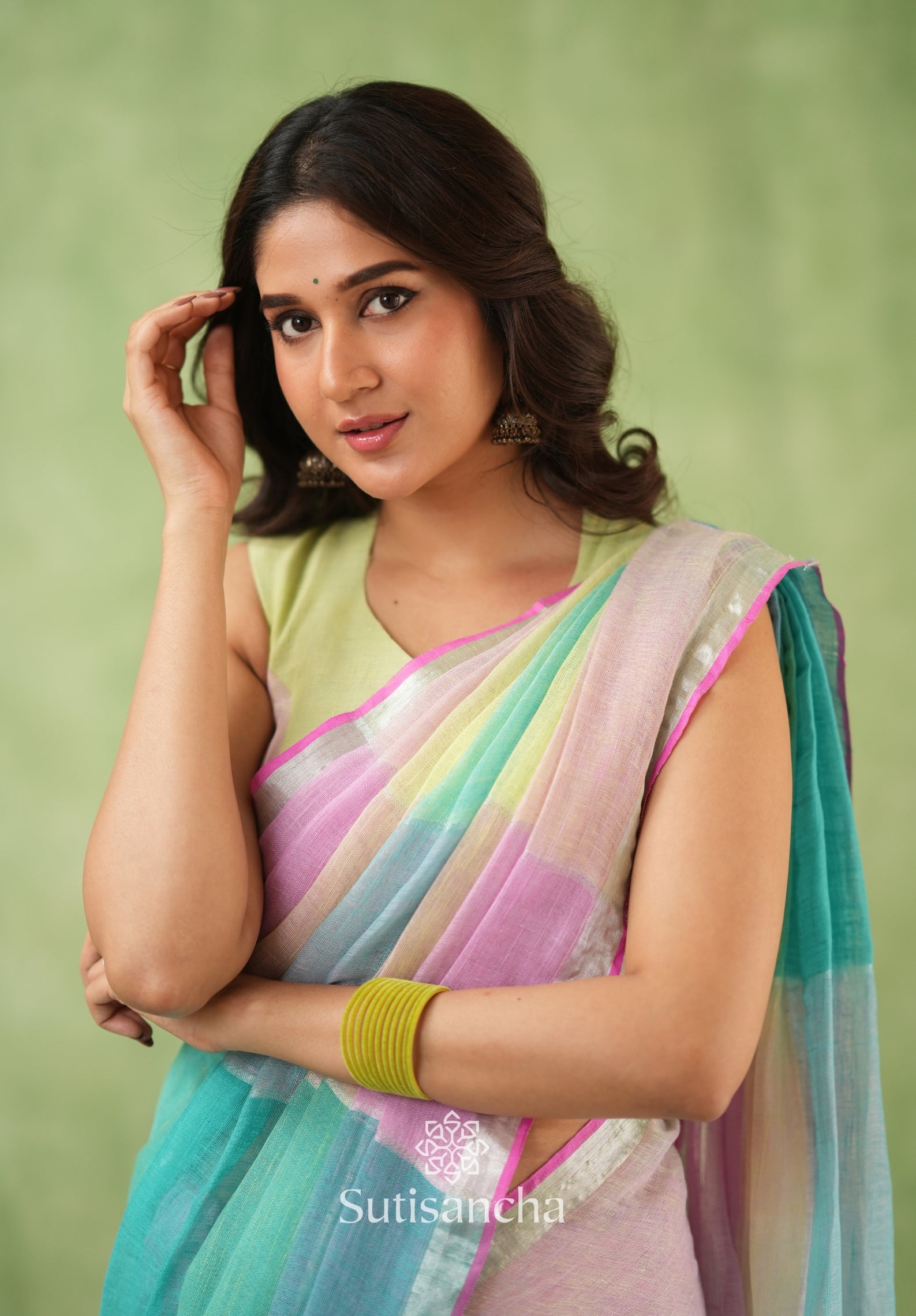 Color Block Linen Cotton Saree – Modern Classic