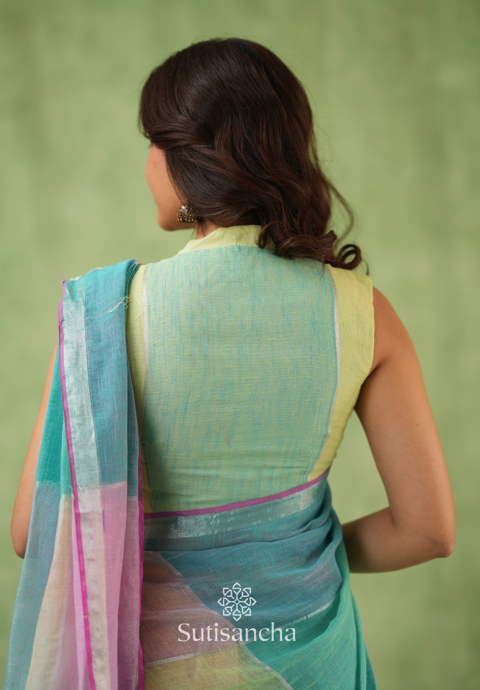 Color Block Linen Cotton Saree – Modern Classic