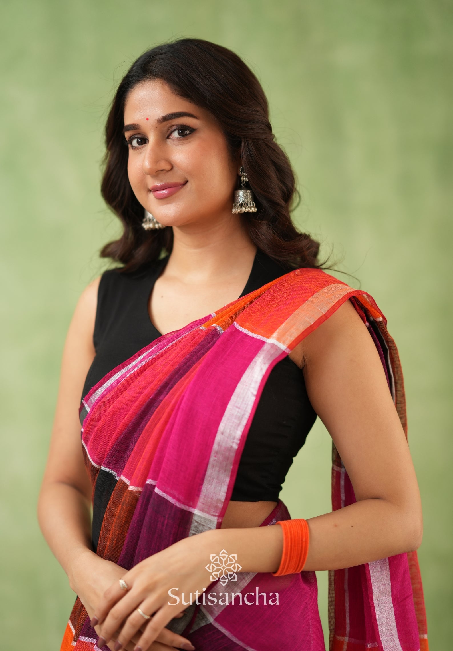 Color Block Linen Cotton Saree – Modern Classic