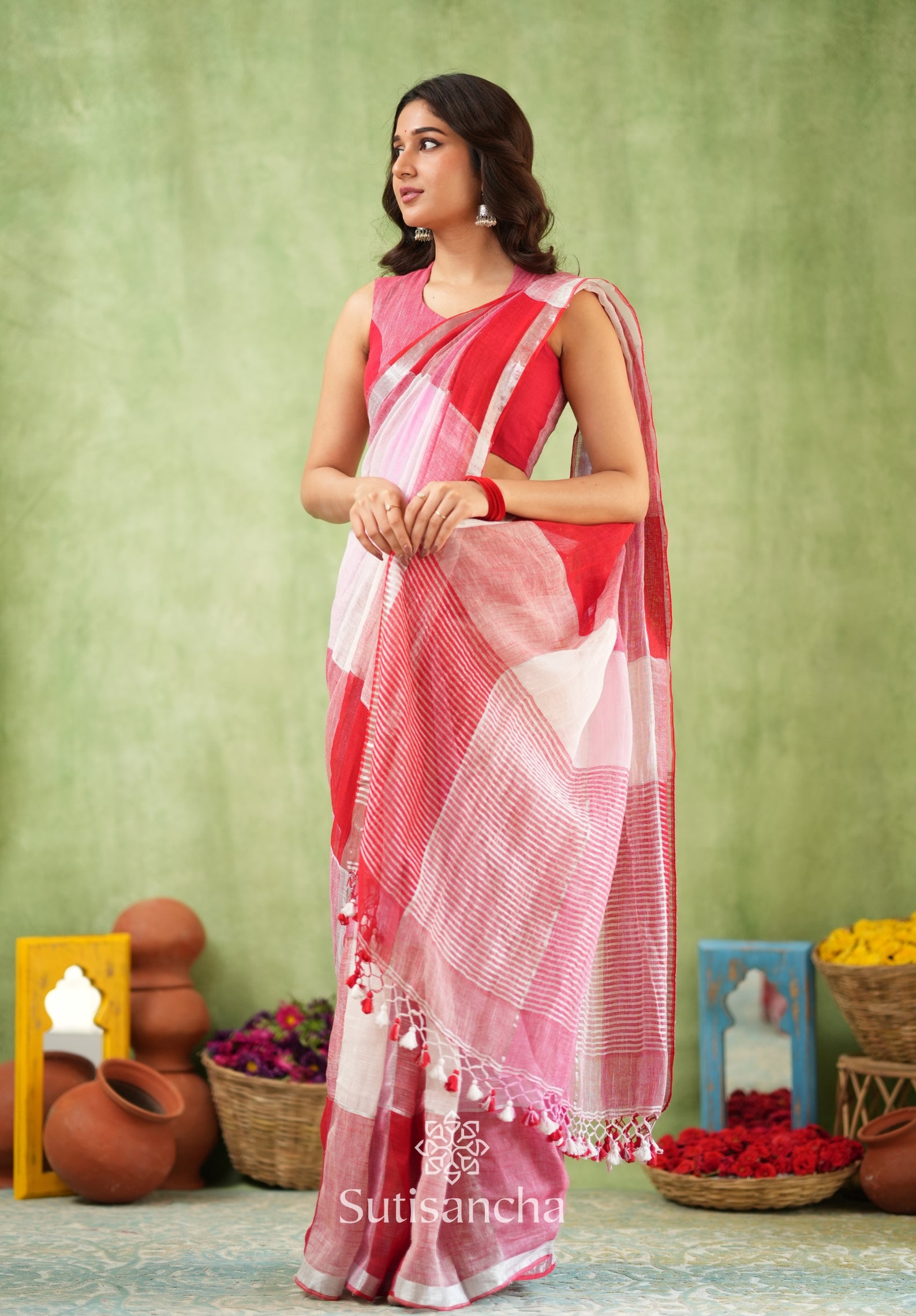 Color Block Linen Cotton Saree – Modern Classic