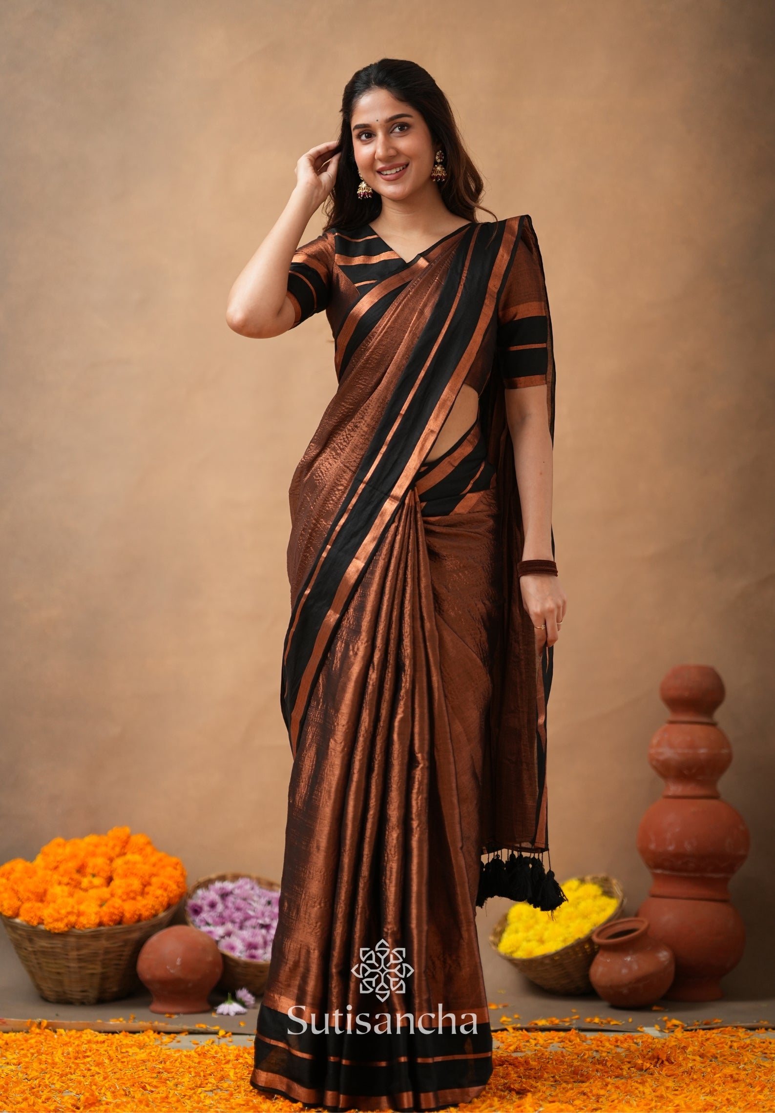 Soft Sheen Tissue Cotton Saree with Fluid Drape