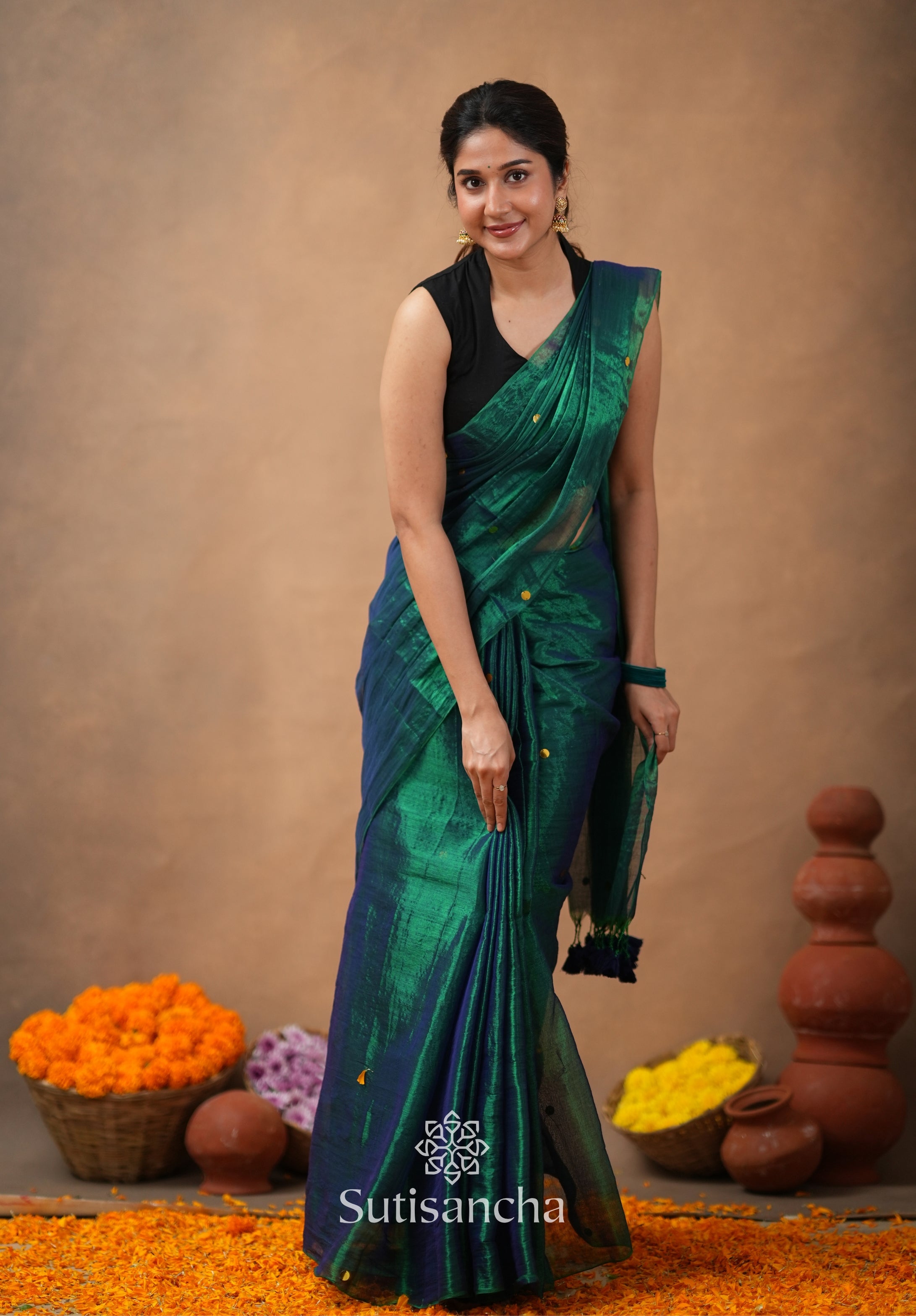 Premium Tissue Saree Accented with Siquin Shine