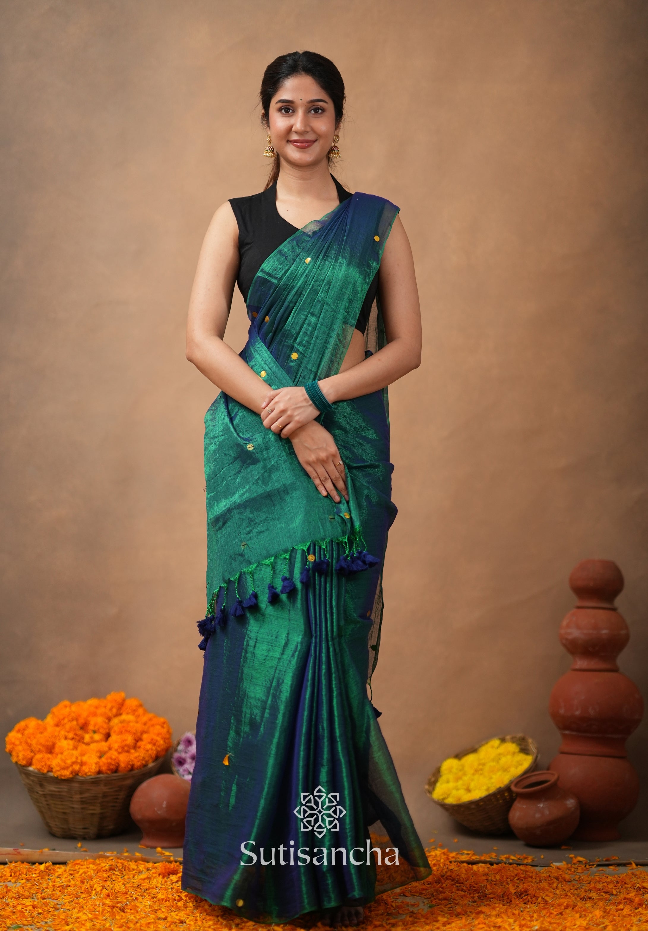 Premium Tissue Saree Accented with Siquin Shine