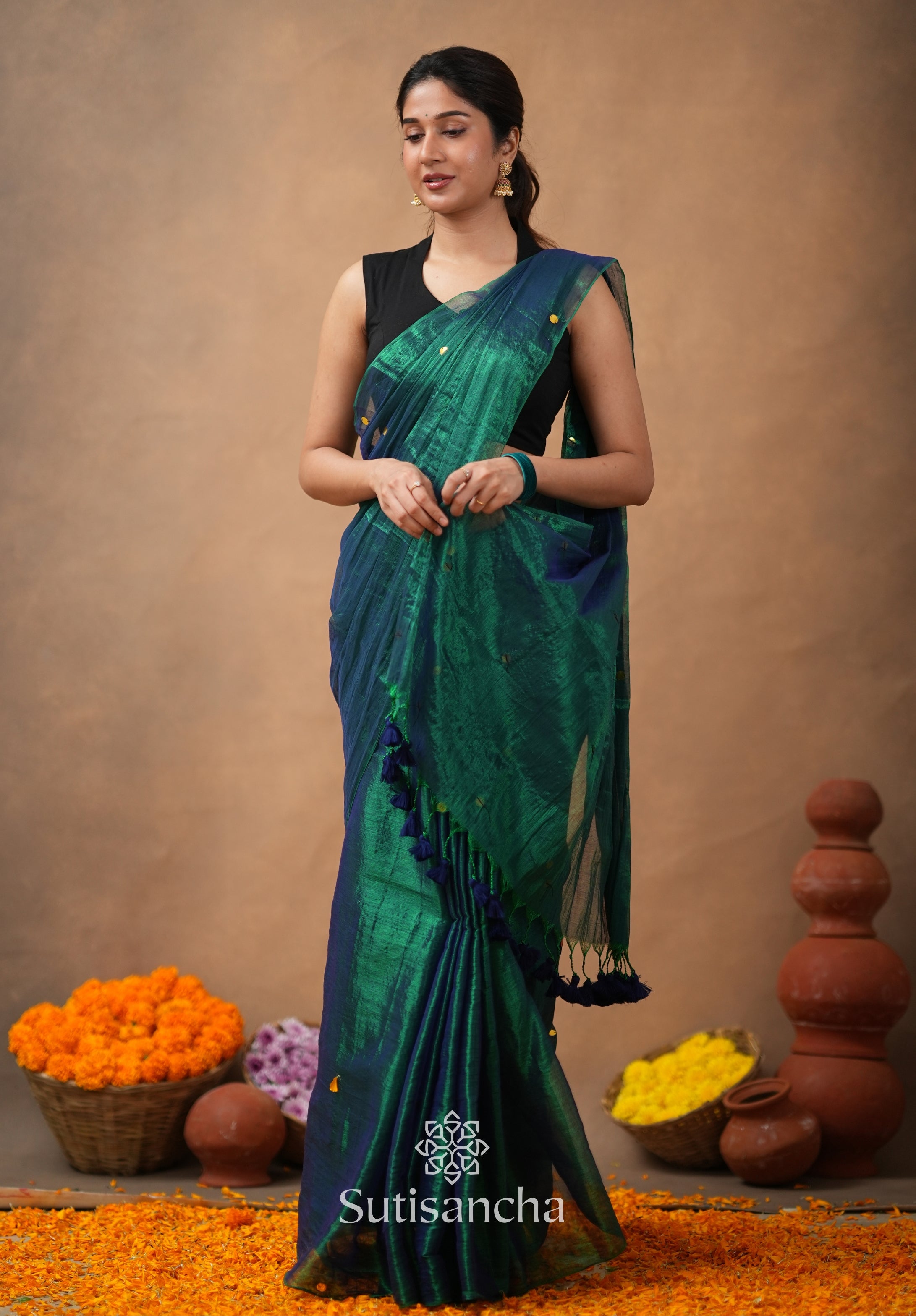 Premium Tissue Saree Accented with Siquin Shine