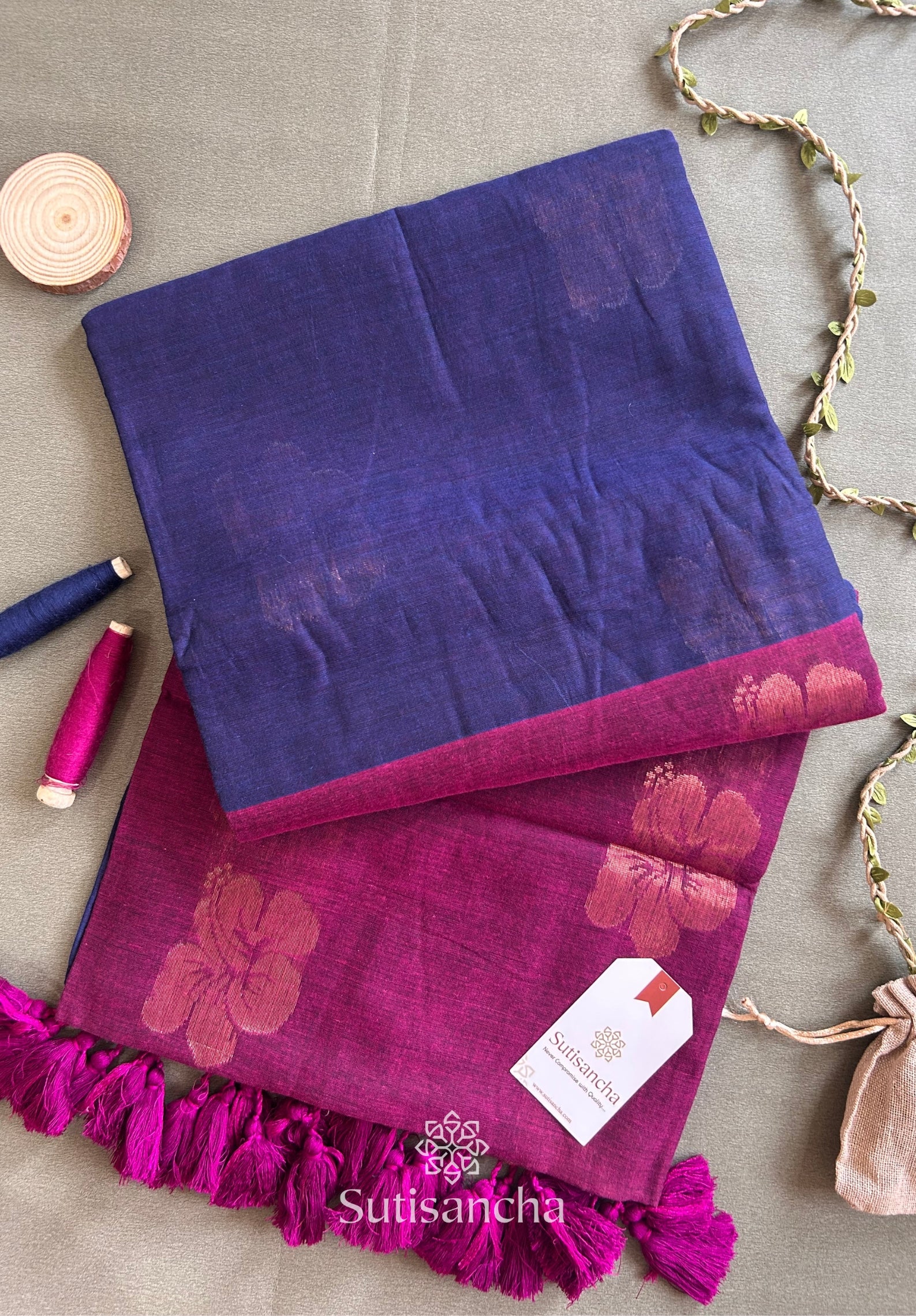 Sutisancha Rose-Design Signature Mul Cotton Saree