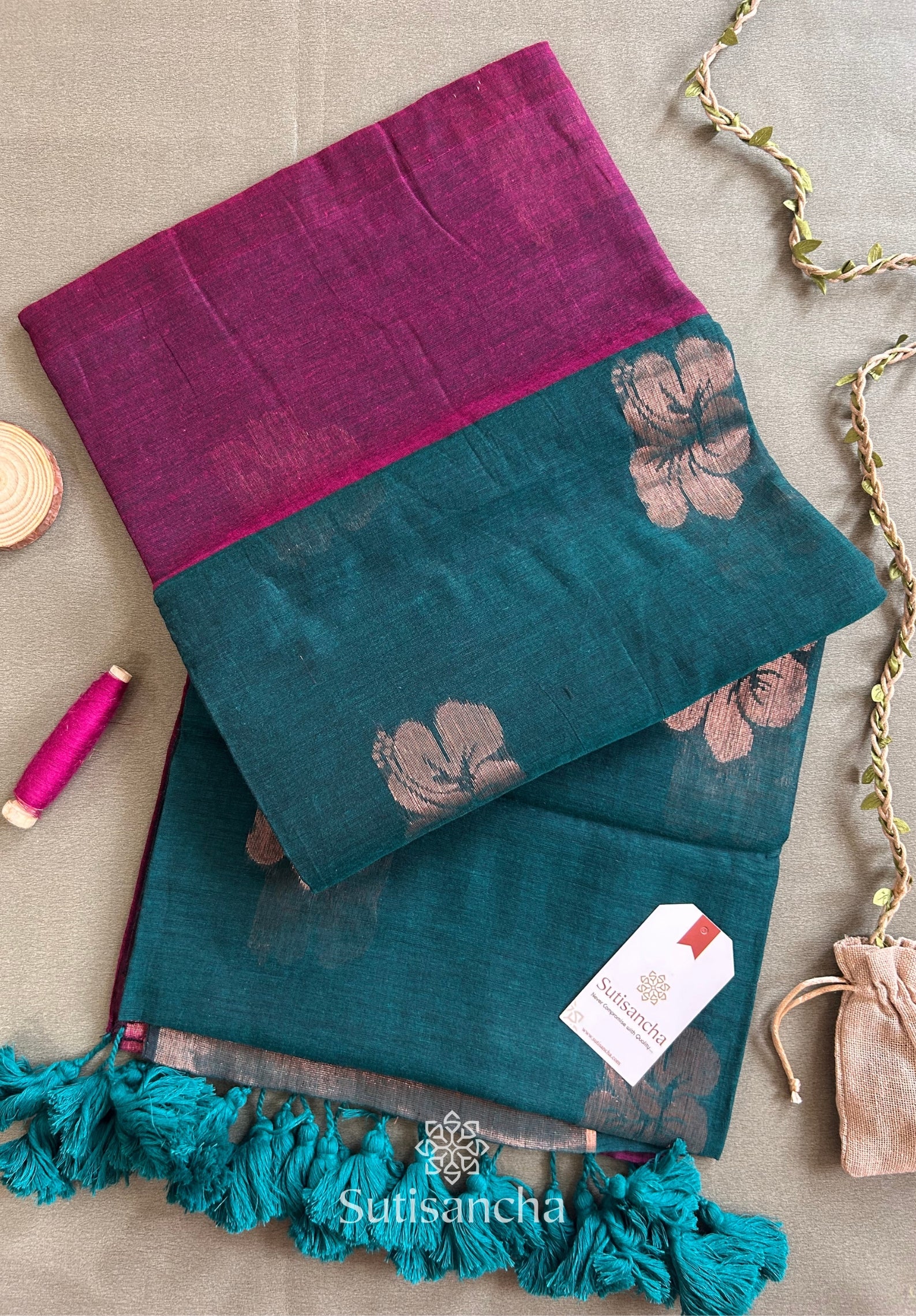 Sutisancha Rose-Design Signature Mul Cotton Saree