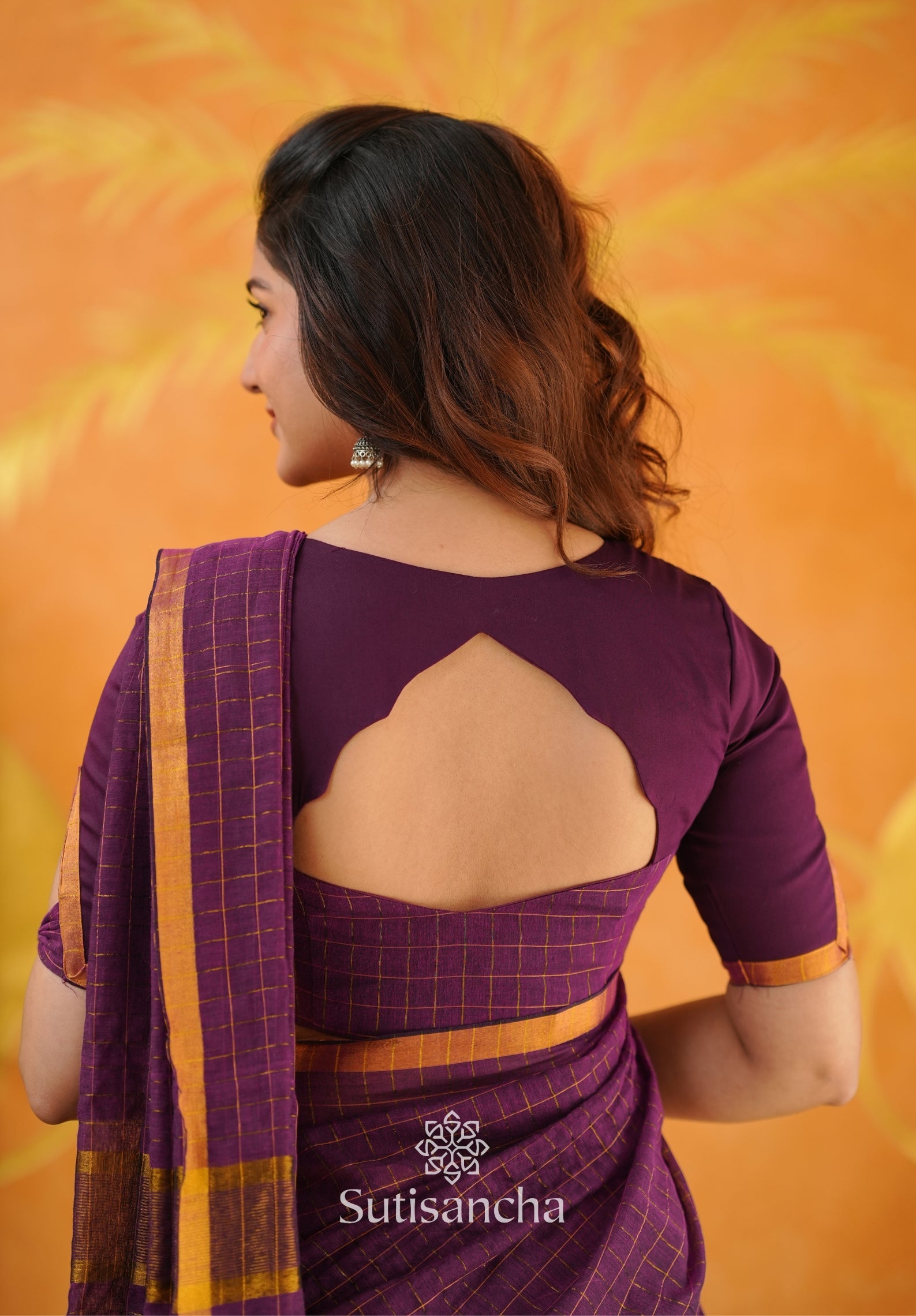 Golden Grid Classic Mul Cotton Saree