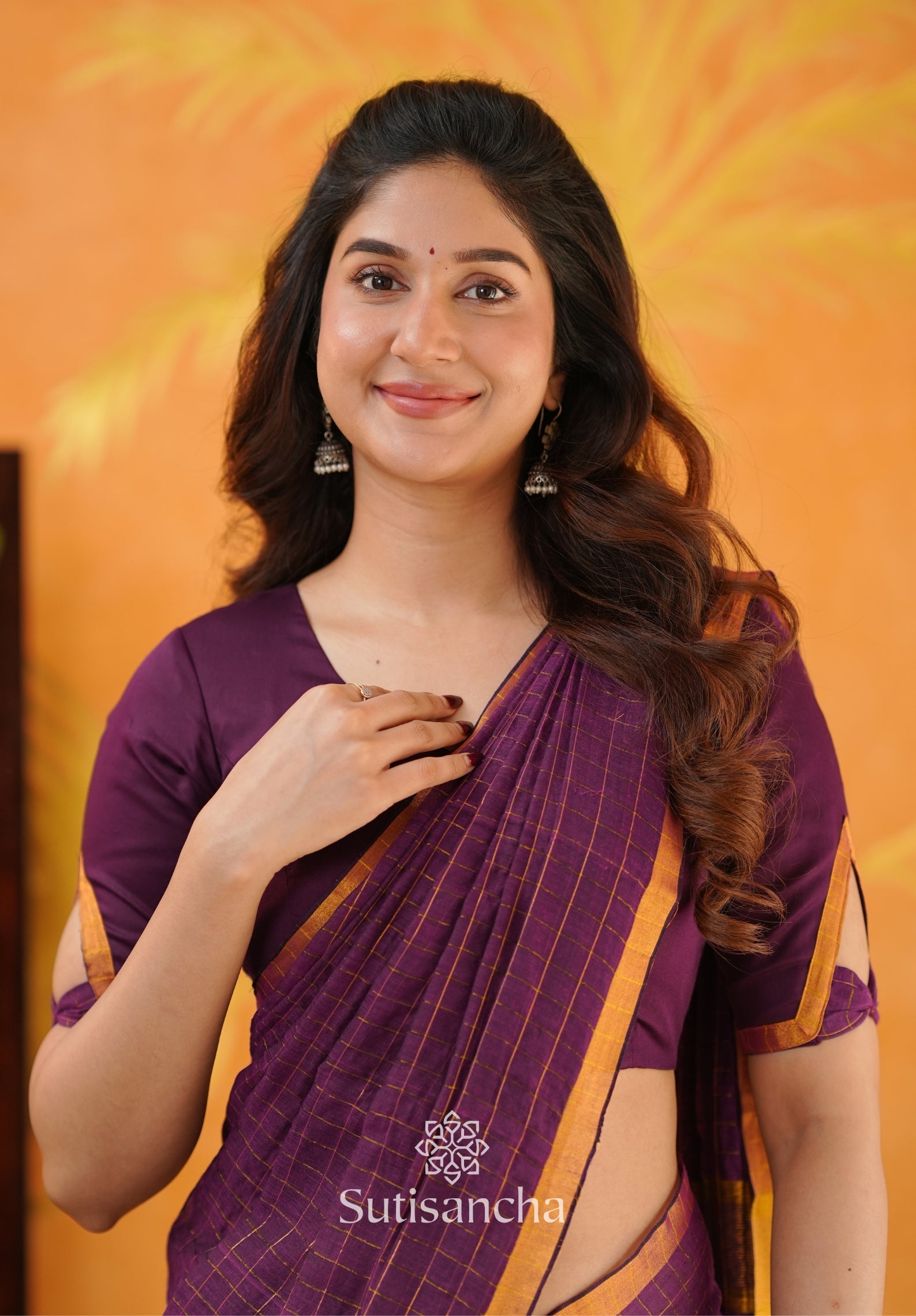 Golden Grid Classic Mul Cotton Saree