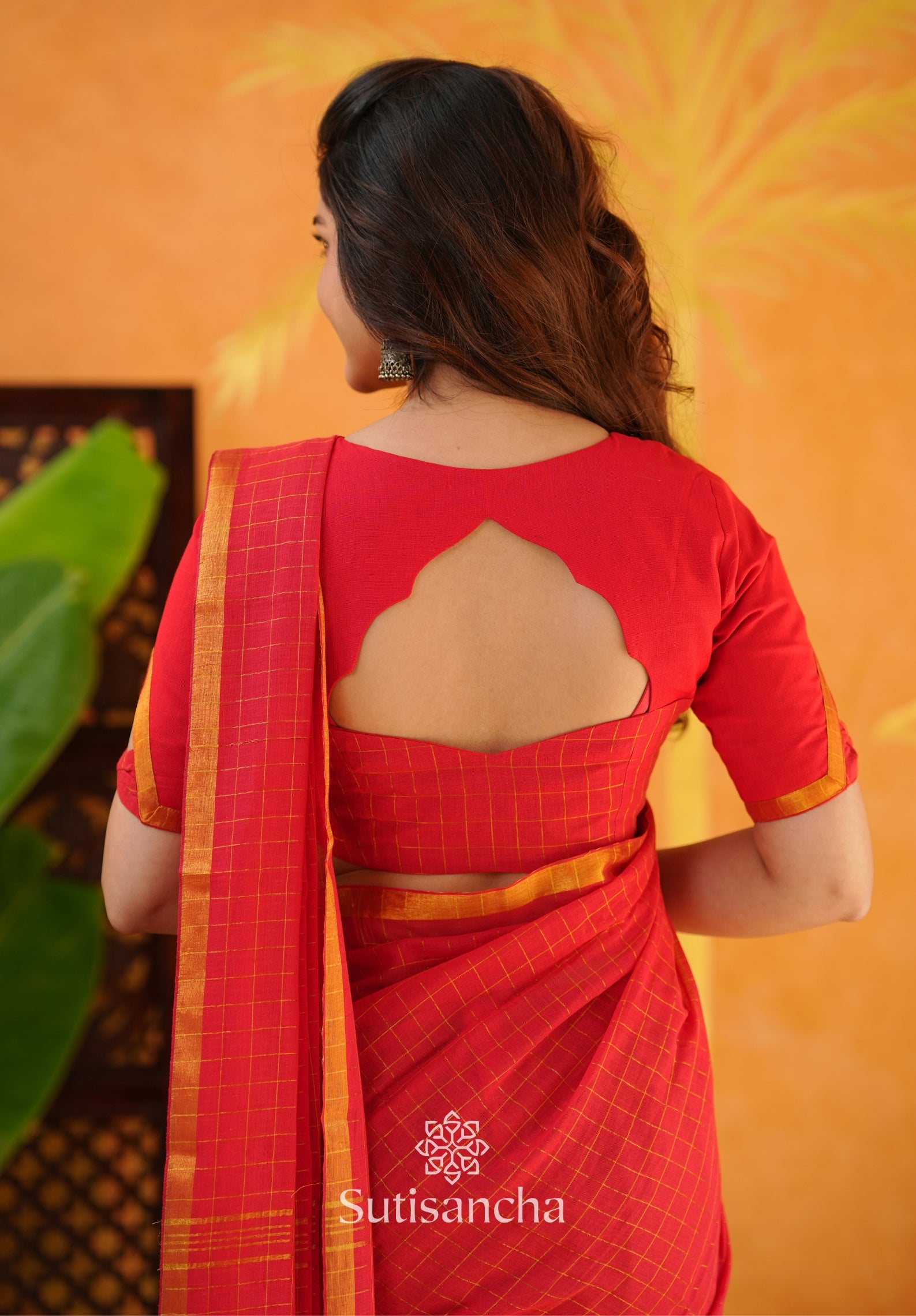 Golden Grid Classic Mul Cotton Saree