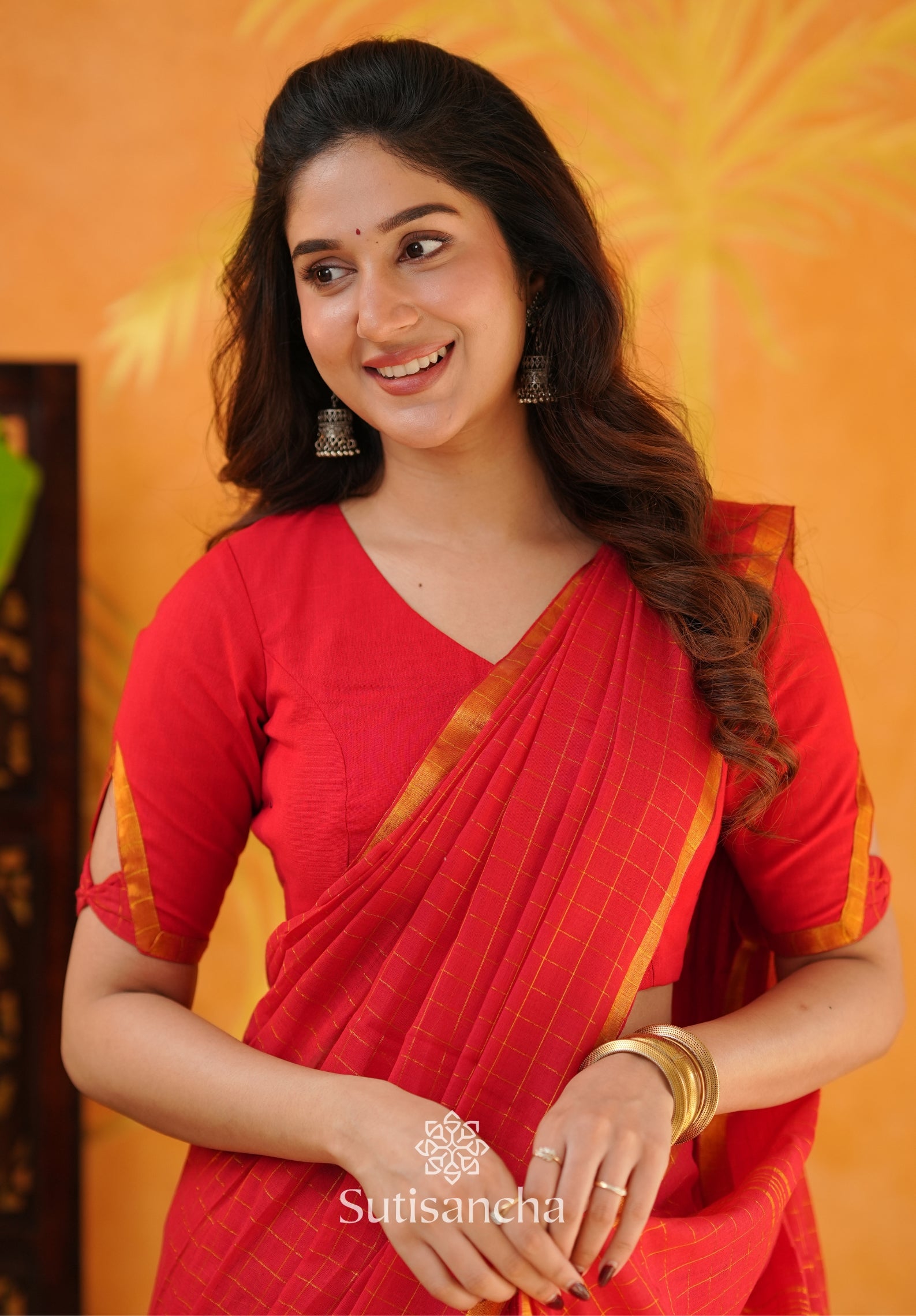 Golden Grid Classic Mul Cotton Saree