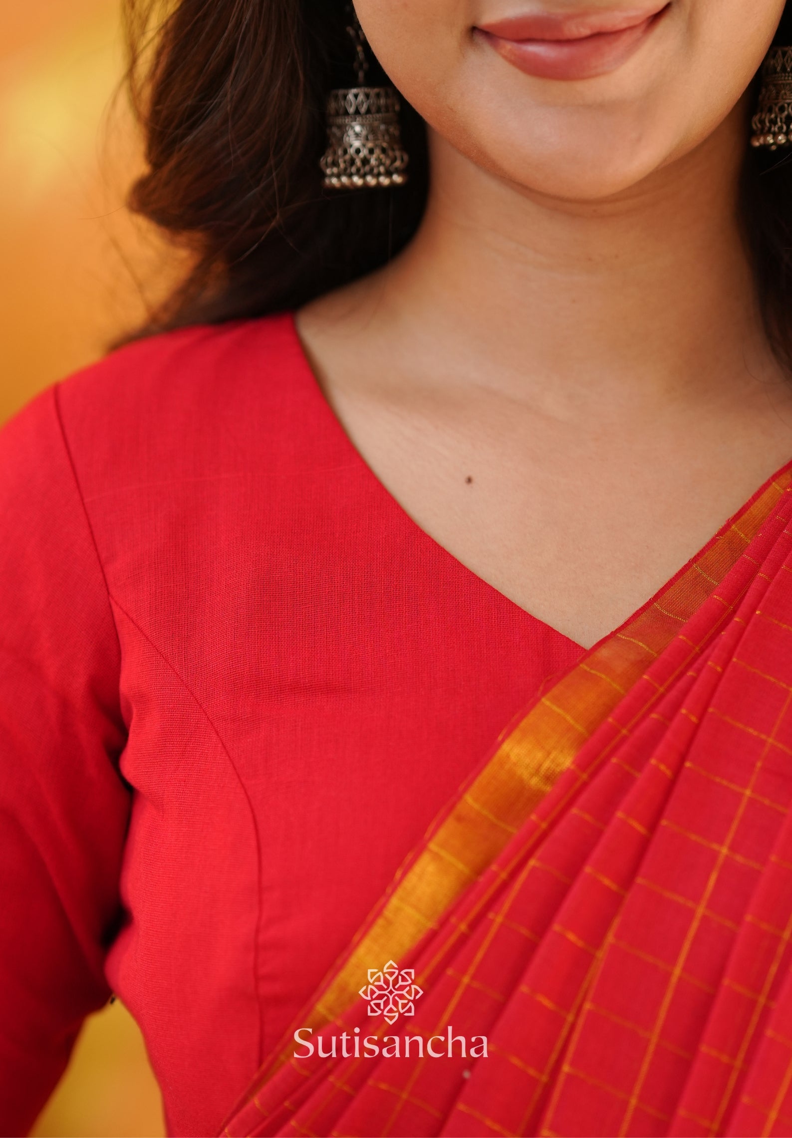 Golden Grid Classic Mul Cotton Saree