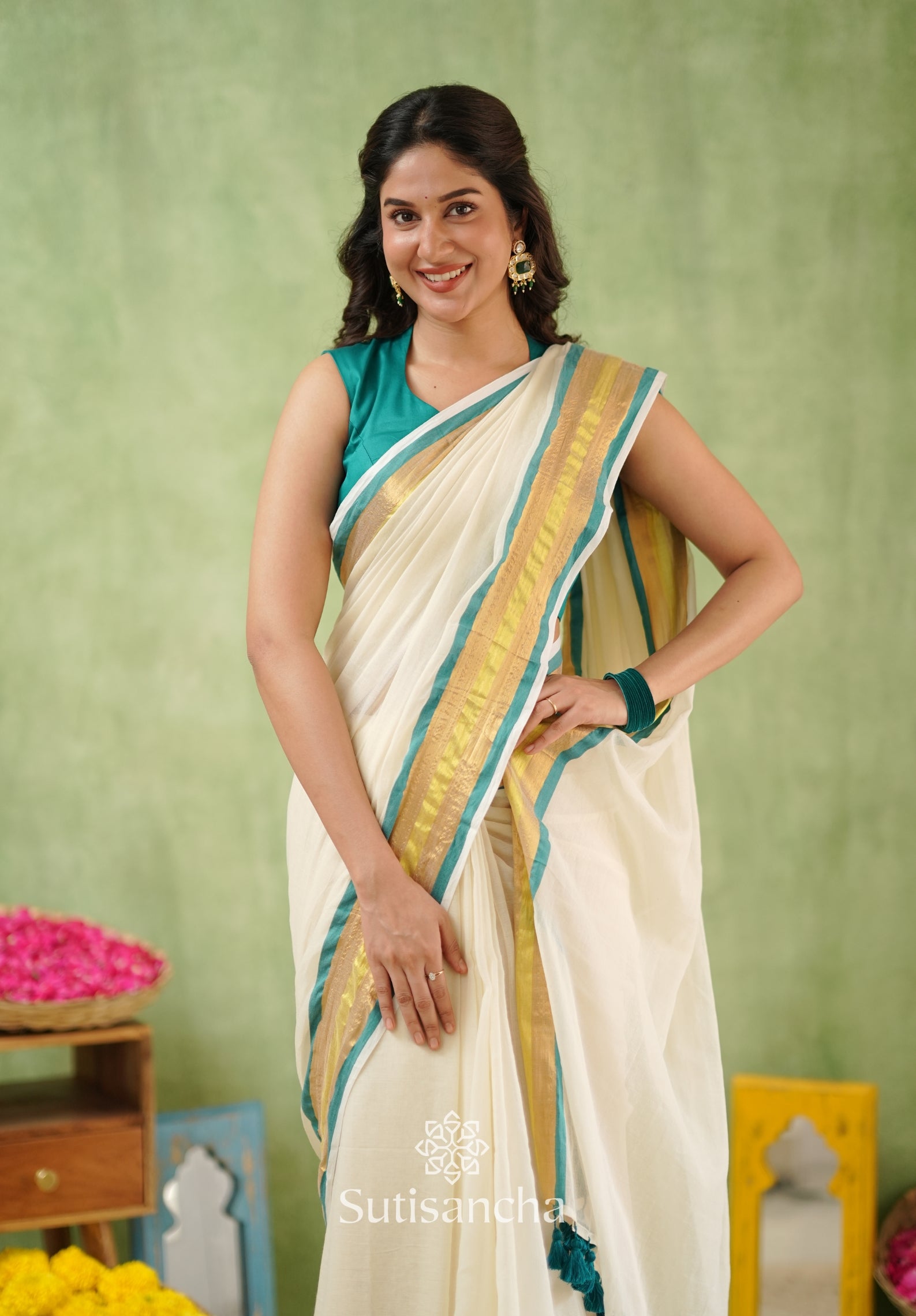 Rama Radiance – Mul Cotton Saree with Golden Edge
