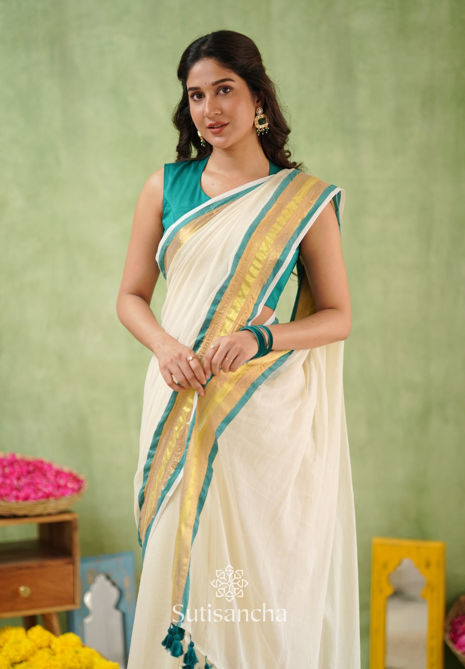Rama Radiance – Mul Cotton Saree with Golden Edge