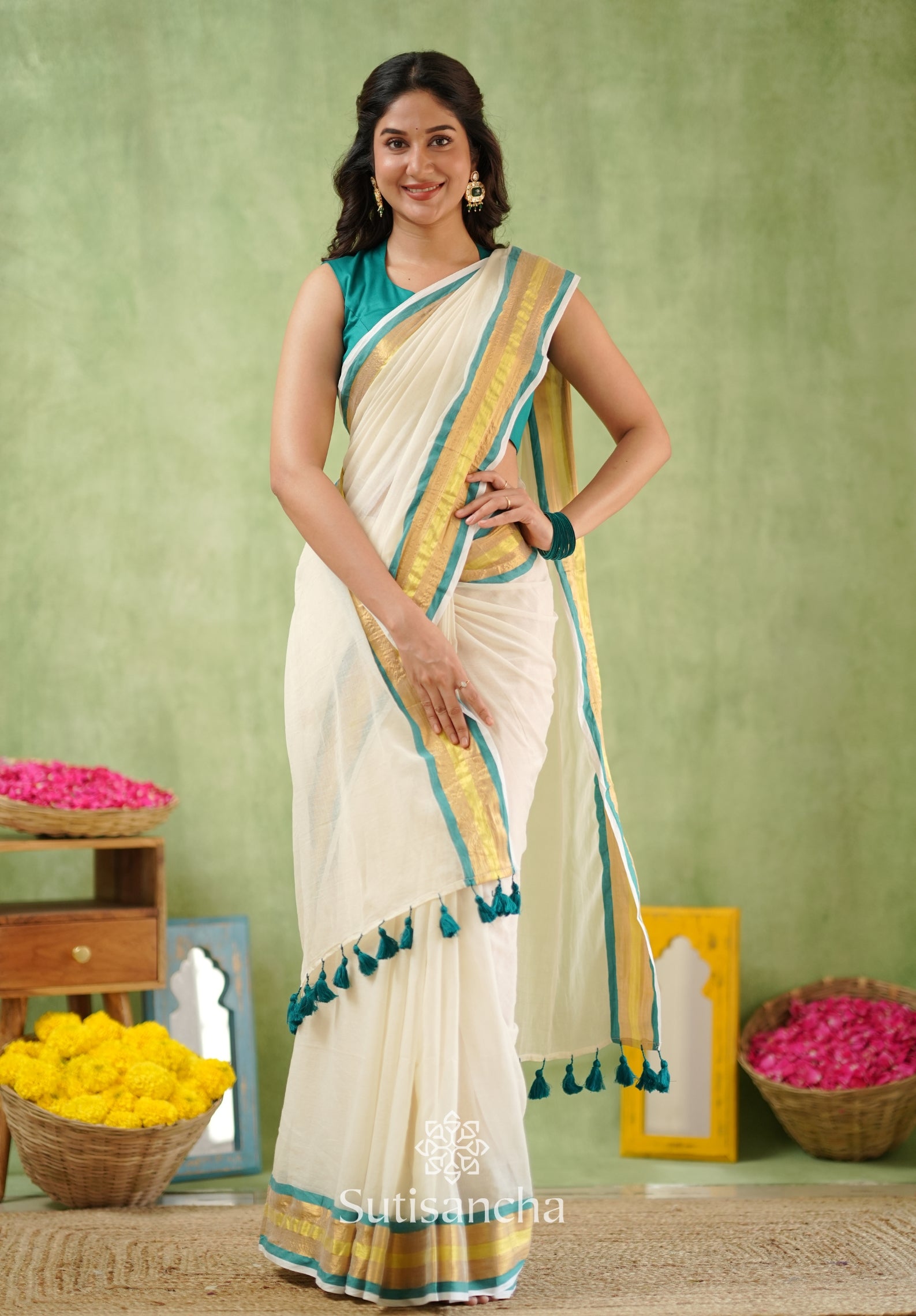 Rama Radiance – Mul Cotton Saree with Golden Edge
