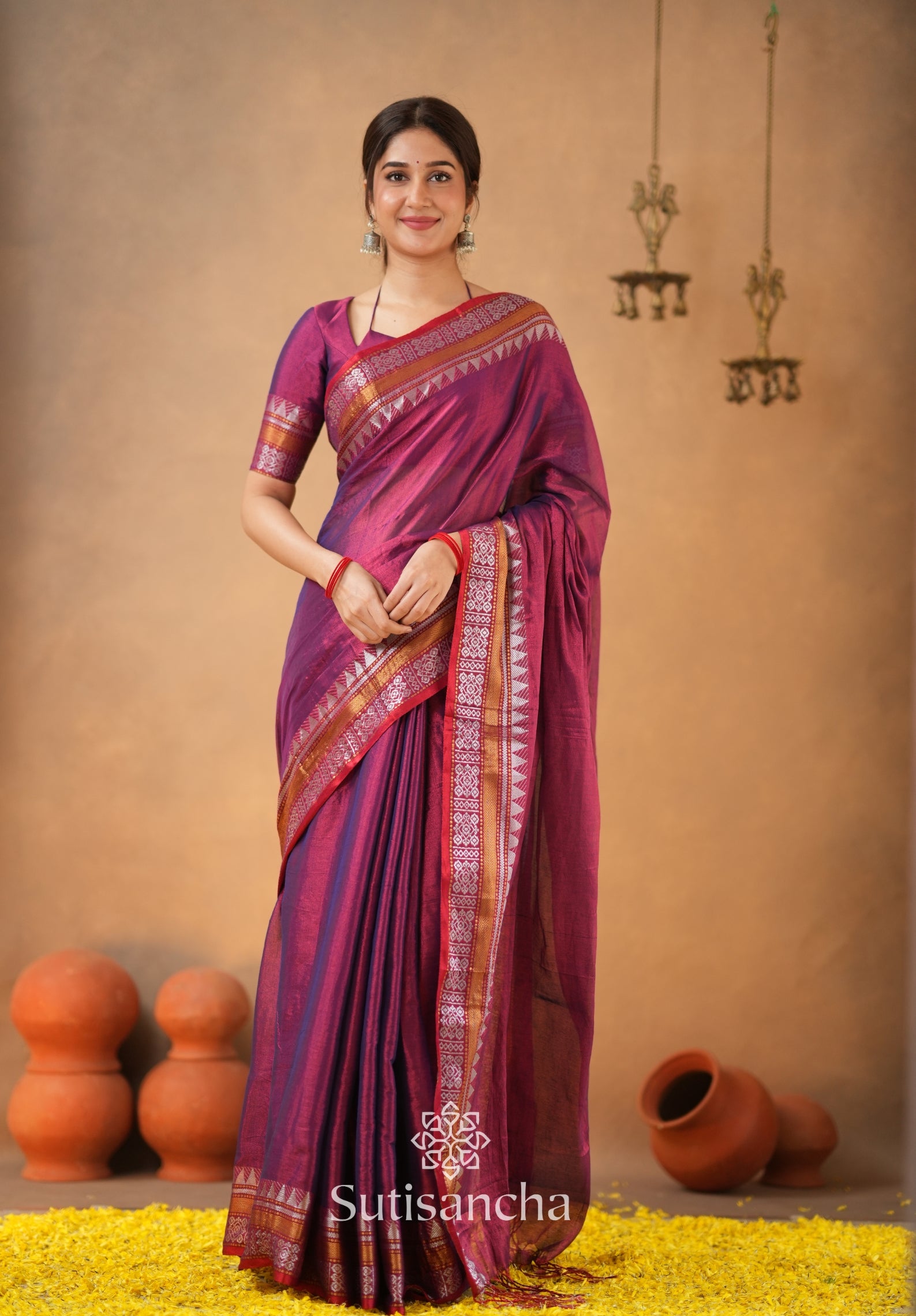 Artisan’s Touch: Magenta Handloom Tissue Cotton Saree