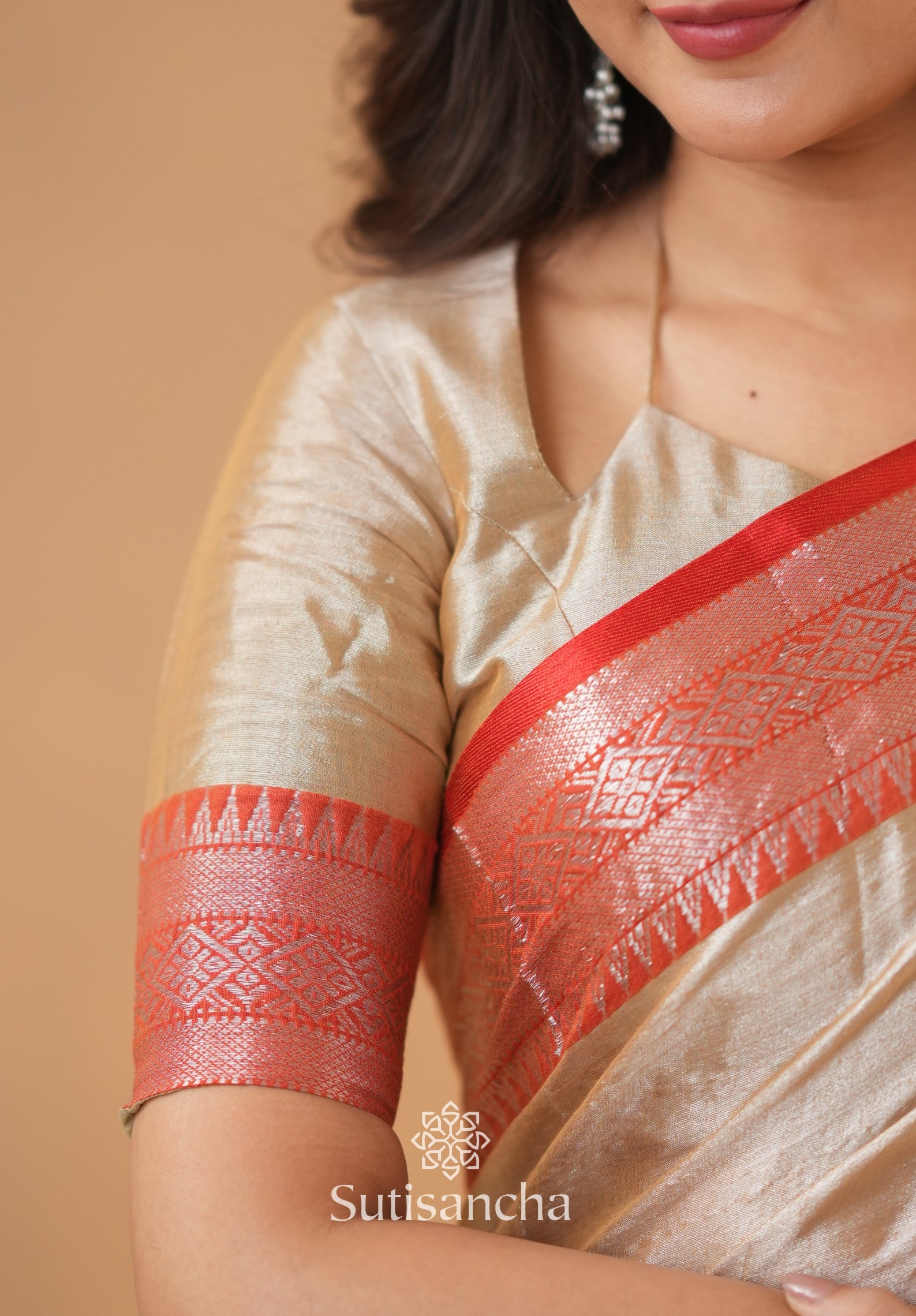 Traditional Tissue Saree with Rich Red Border
