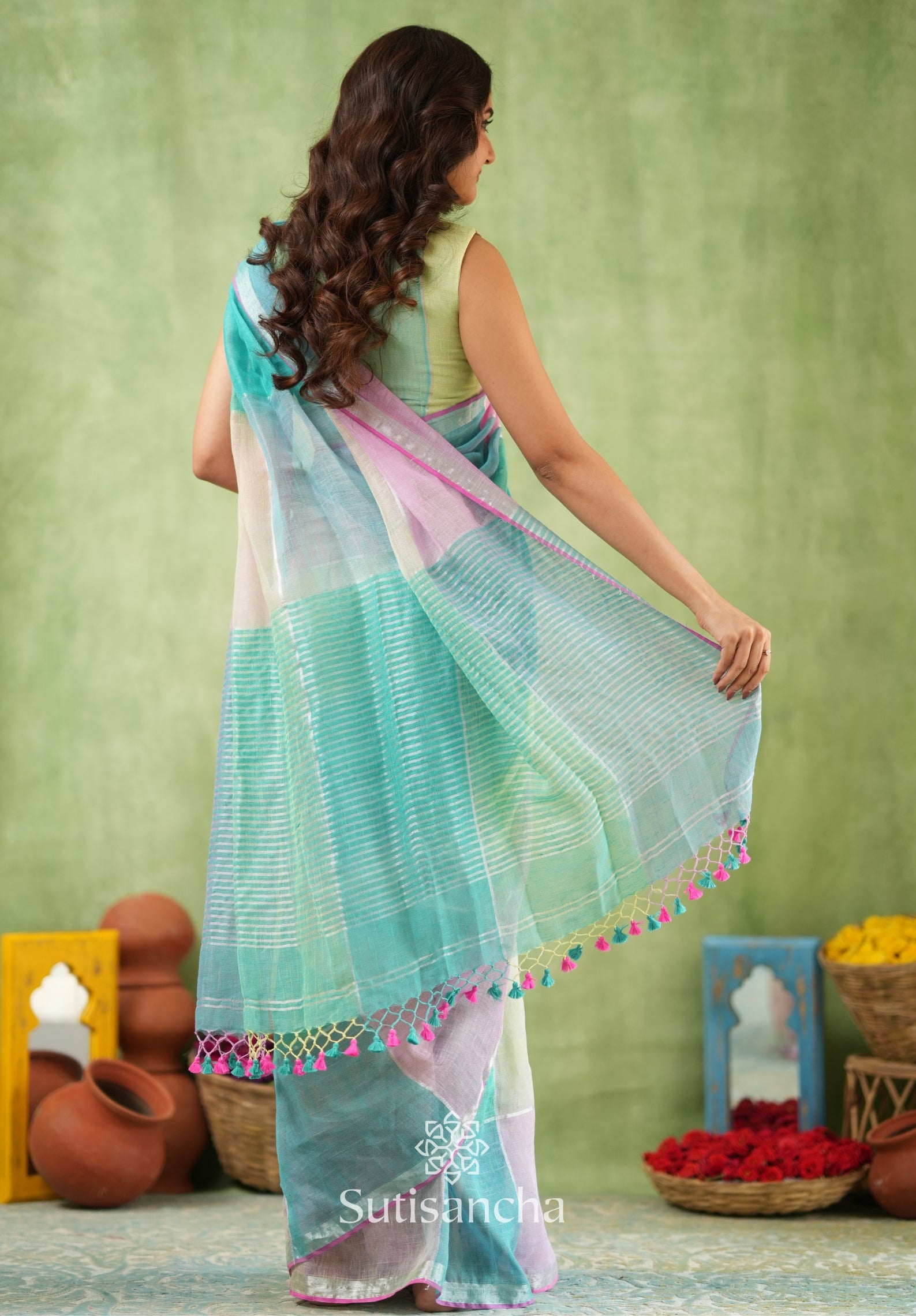 Color Block Linen Cotton Saree – Modern Classic