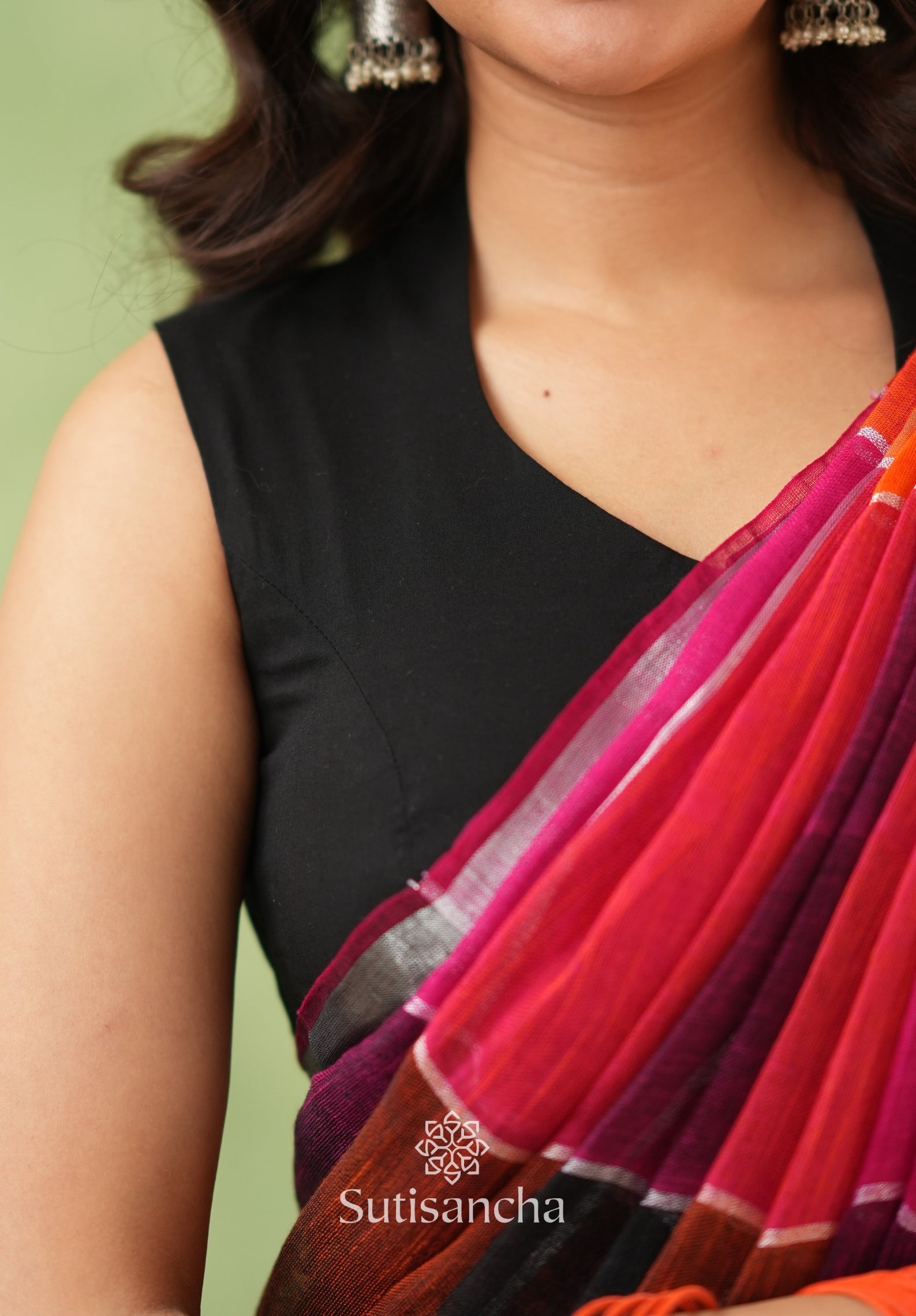 Color Block Linen Cotton Saree – Modern Classic