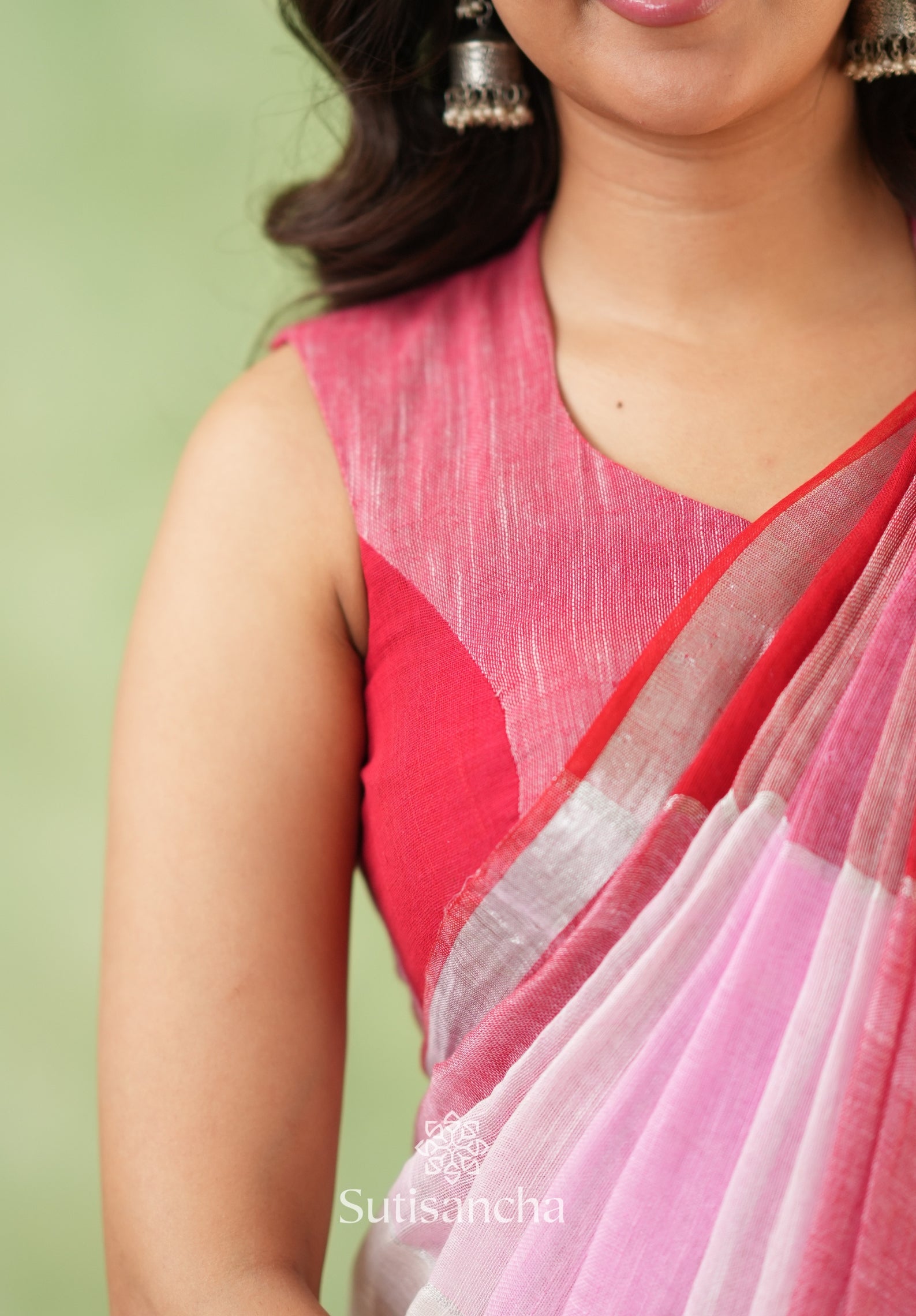 Color Block Linen Cotton Saree – Modern Classic