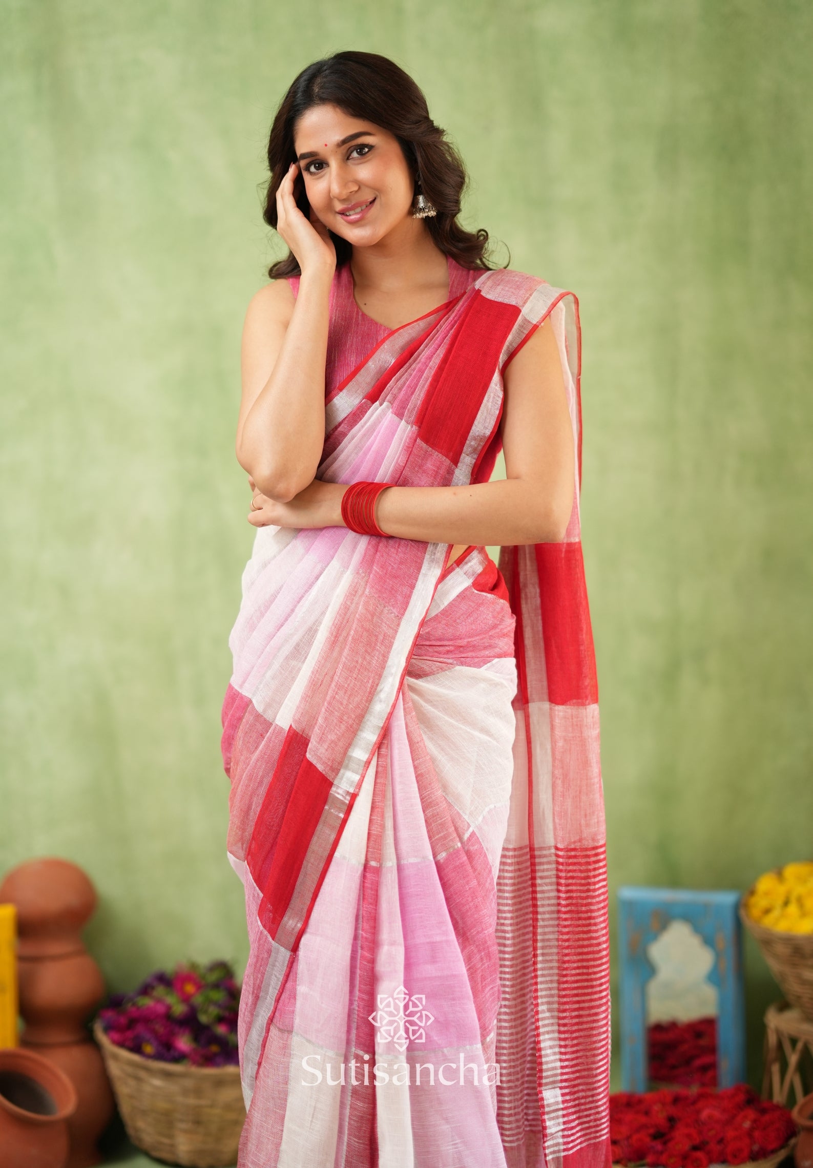Color Block Linen Cotton Saree – Modern Classic