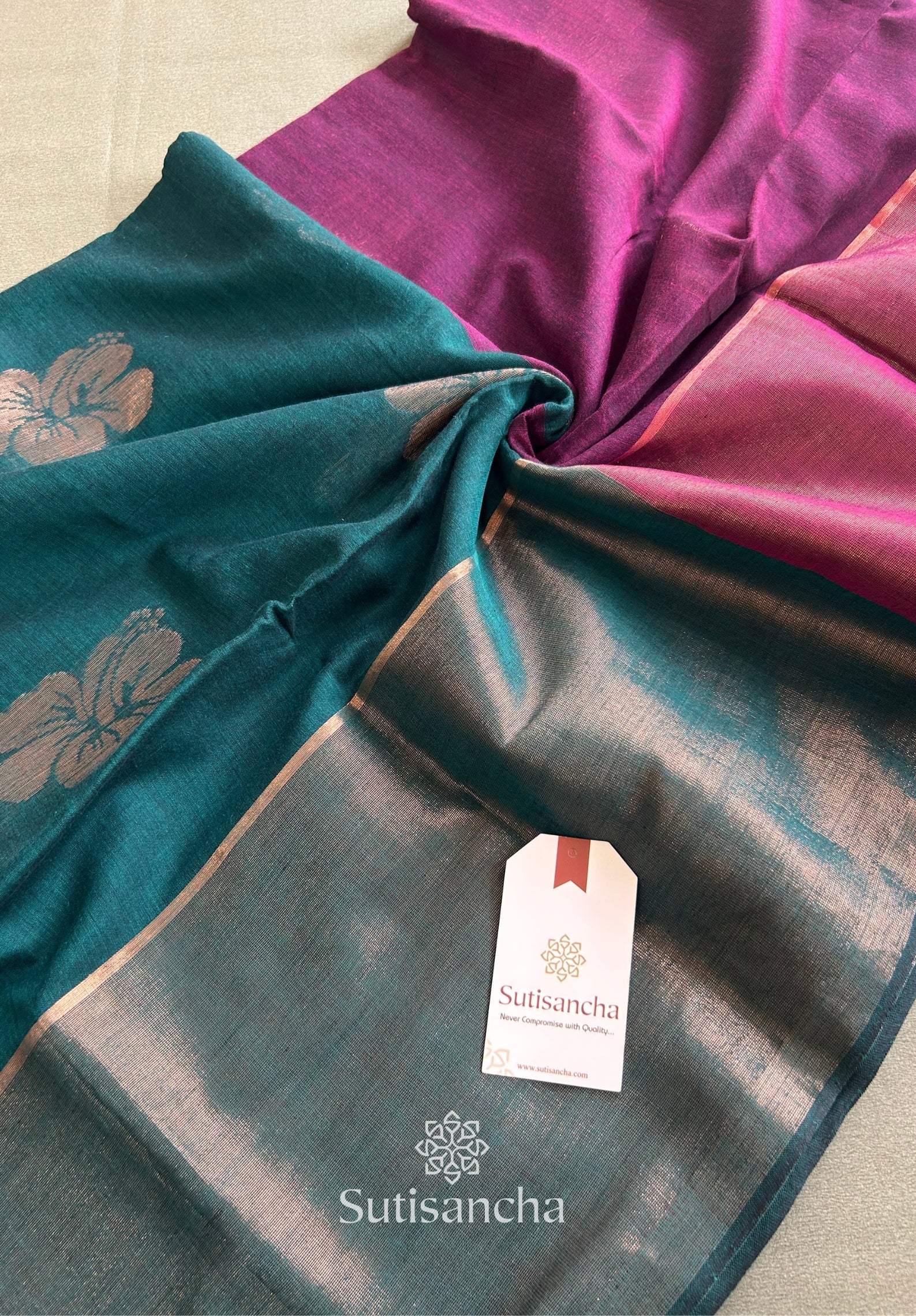 Sutisancha Rose-Design Signature Mul Cotton Saree