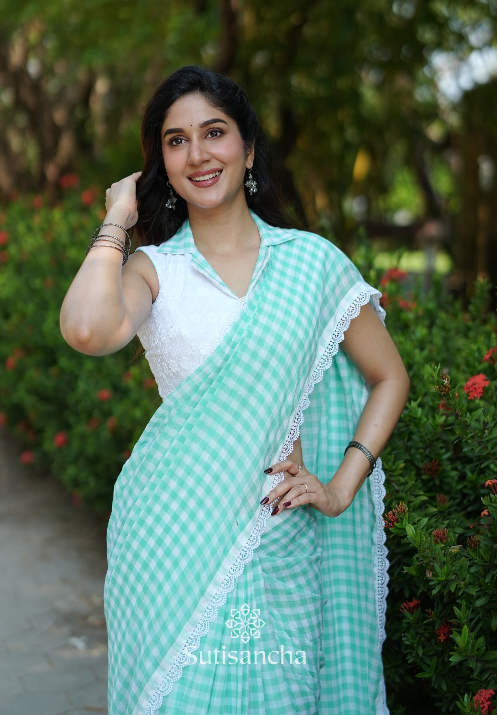 Summer Gingham Mul Cotton Saree