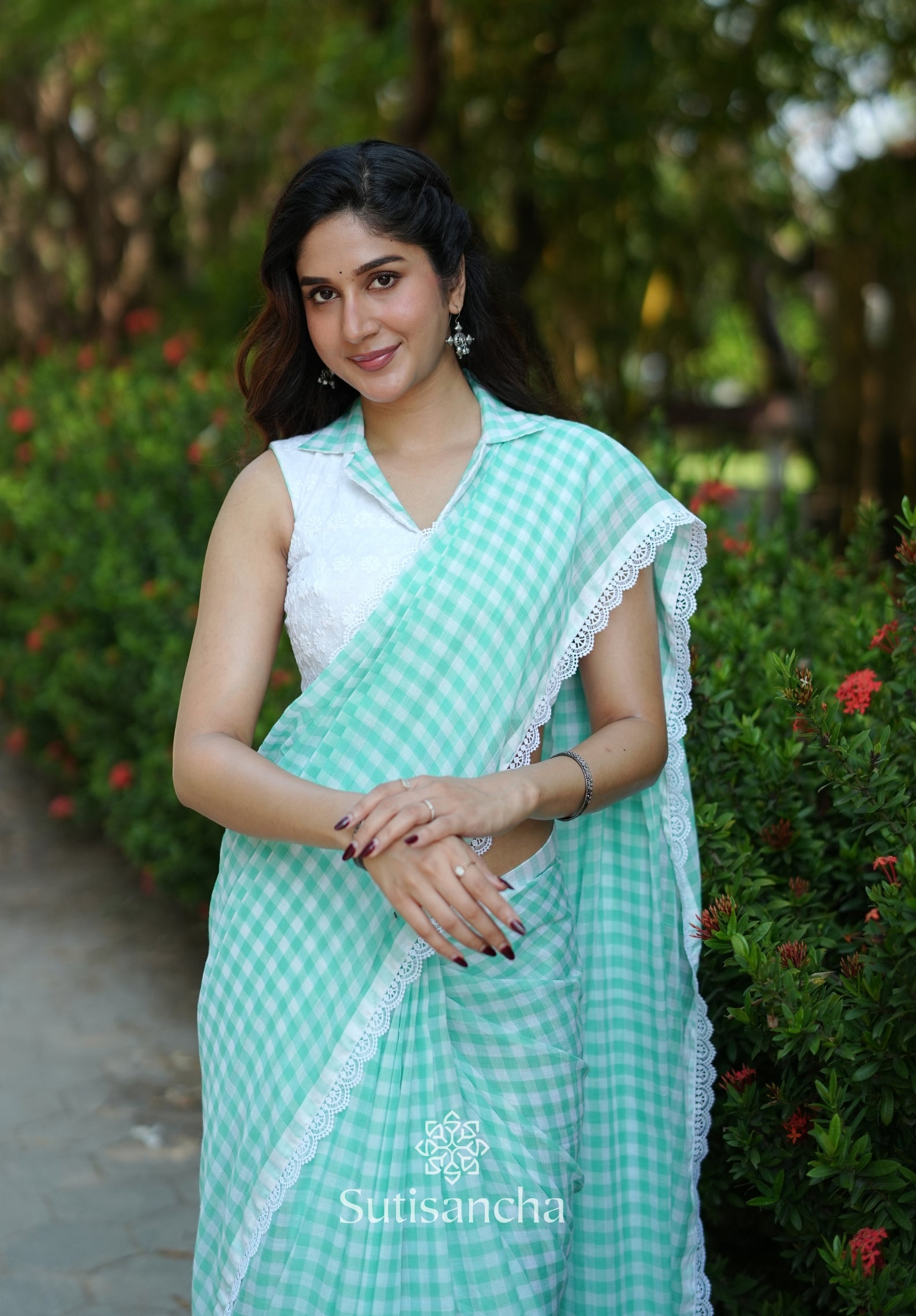 Summer Gingham Mul Cotton Saree