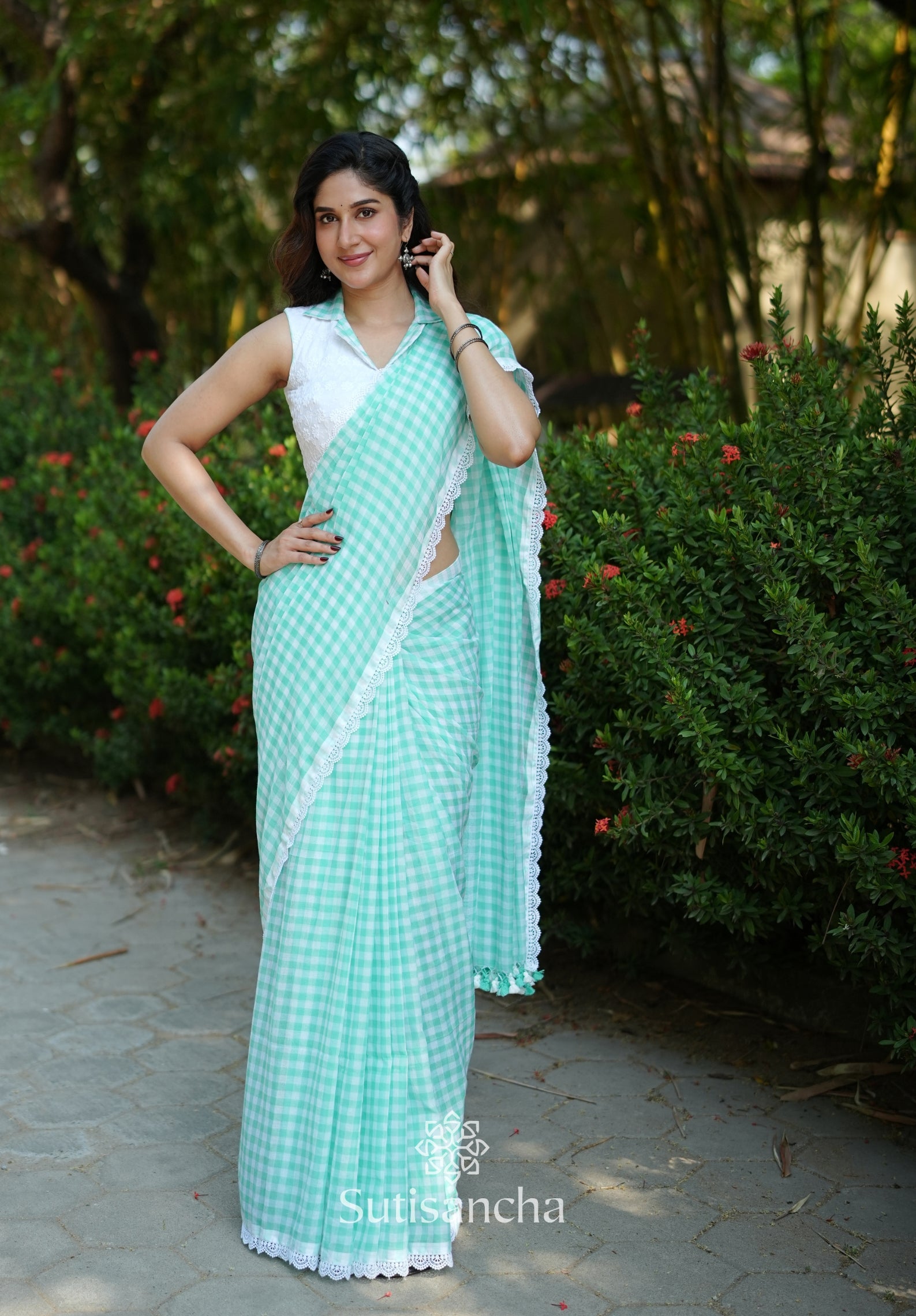 Summer Gingham Mul Cotton Saree