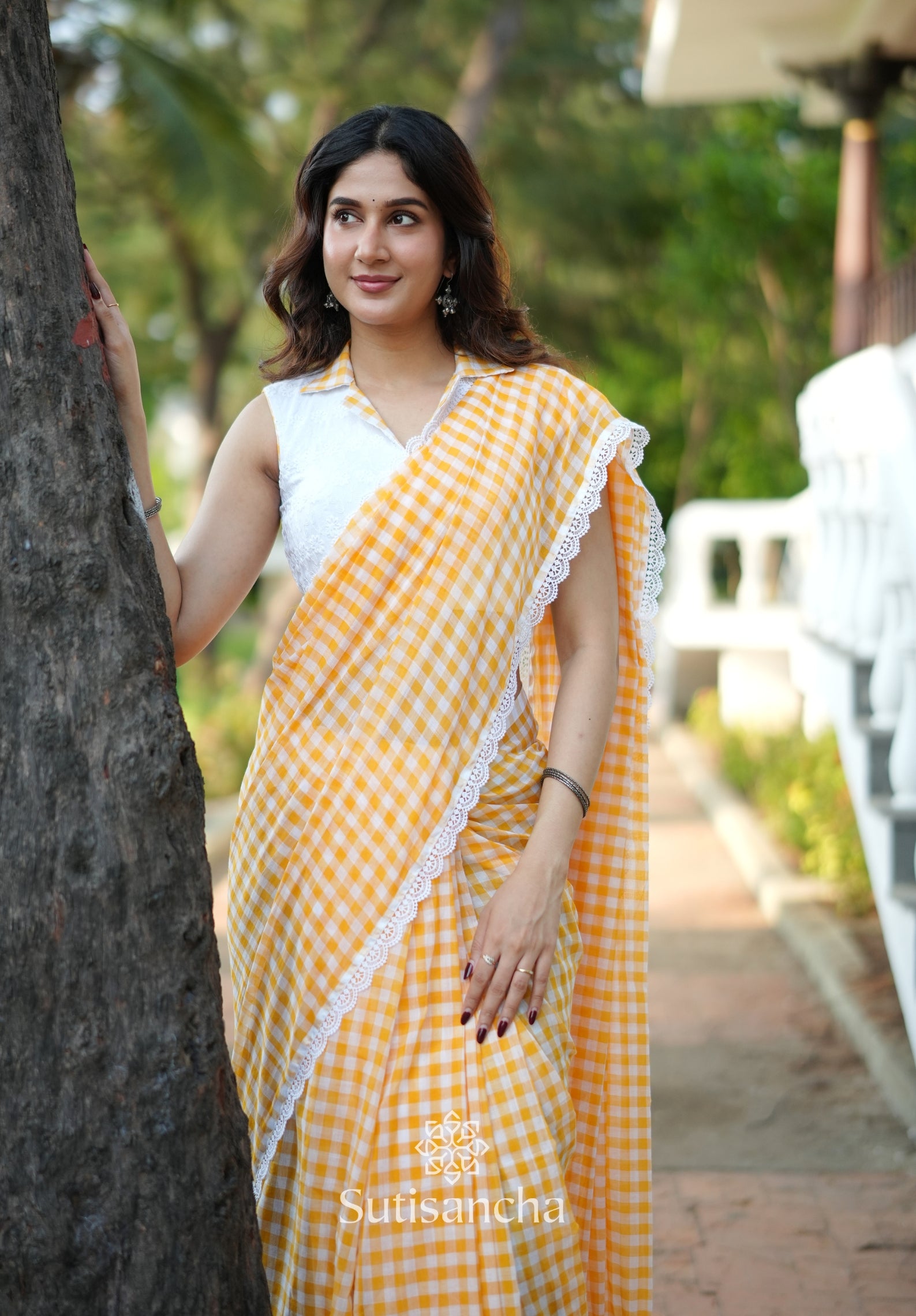 Summer Gingham Mul Cotton Saree