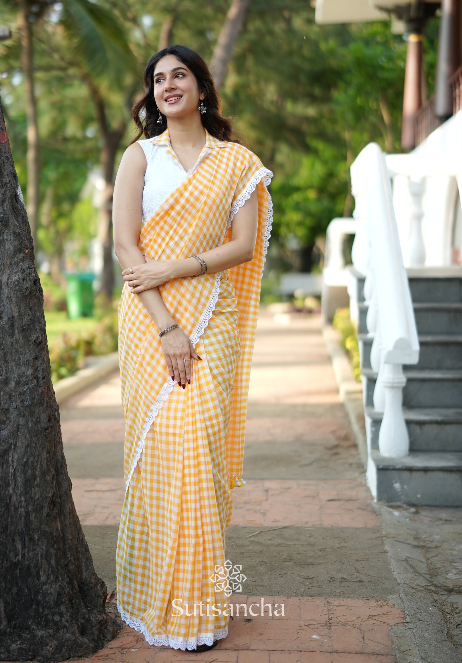 Summer Gingham Mul Cotton Saree