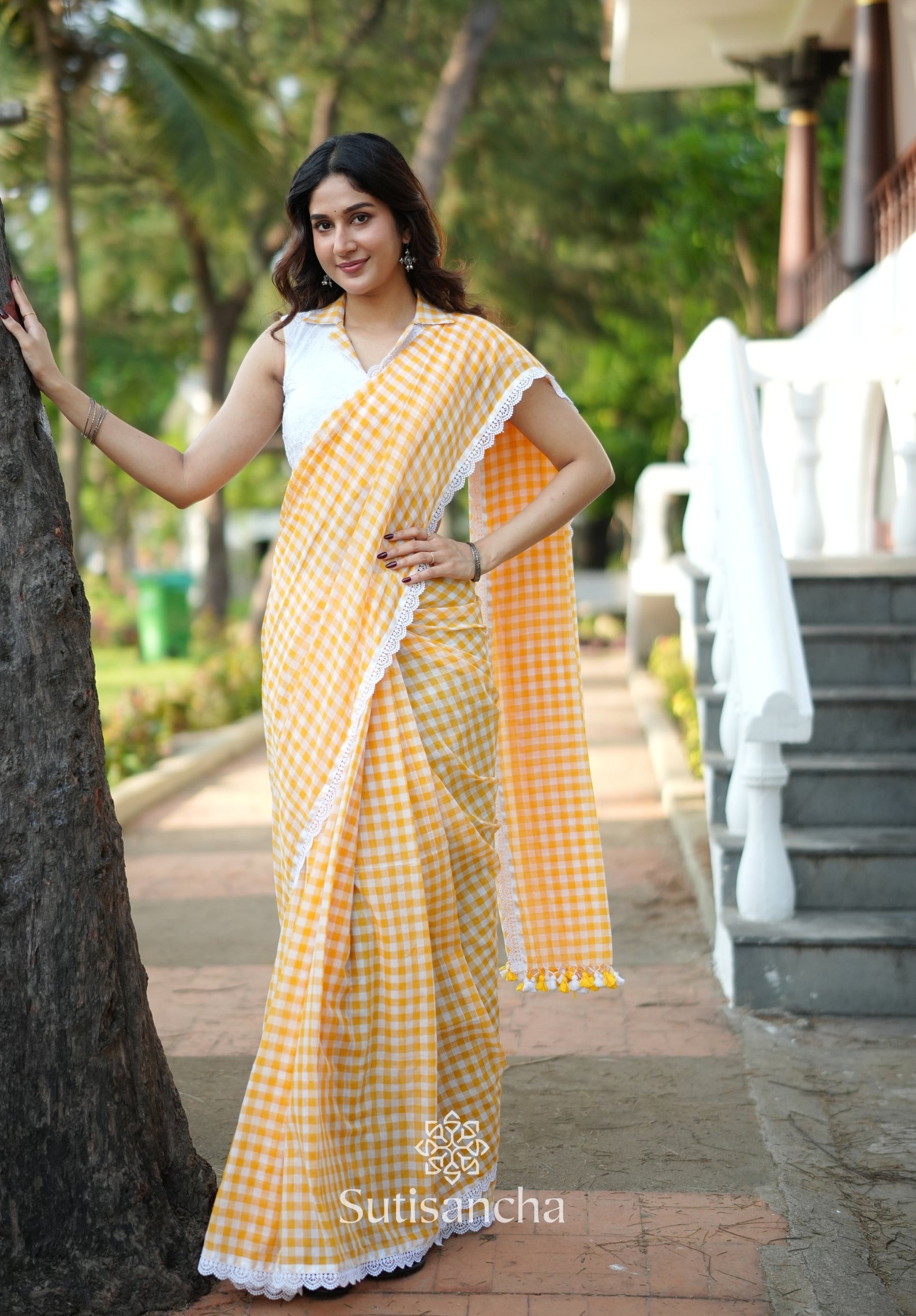 Summer Gingham Mul Cotton Saree